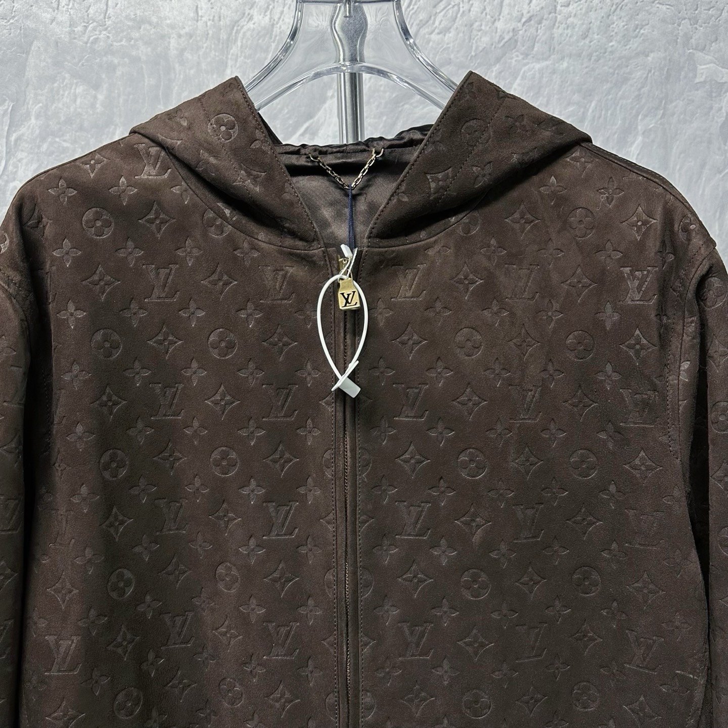 Louis Vuitton Monogram Embossed Hooded Sheepskin Jacket — front