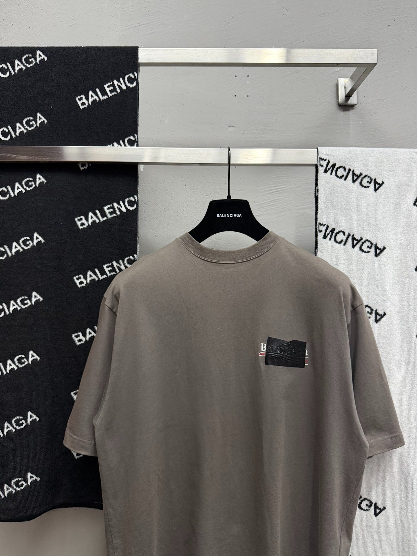 Balenciaga Gray Tape Logo Short-Sleeve T-Shirt — front