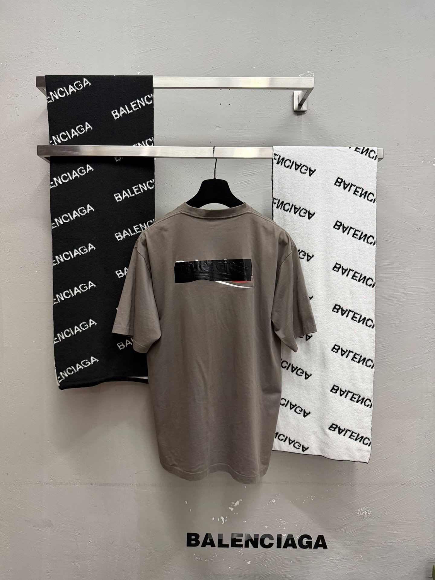 Balenciaga Gray Tape Logo Short-Sleeve T-Shirt — detail
