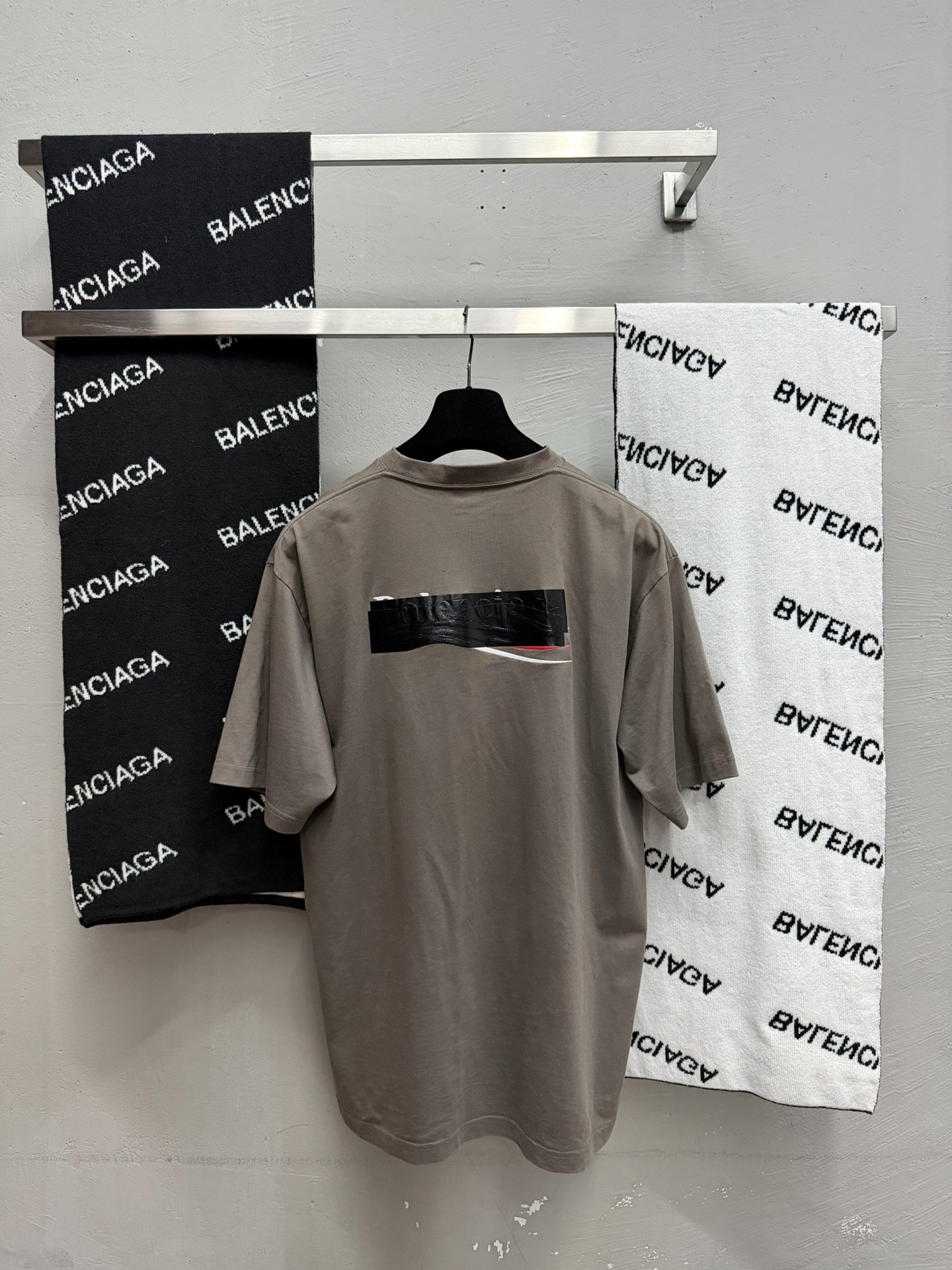 Balenciaga Gray Tape Logo Short-Sleeve T-Shirt — back