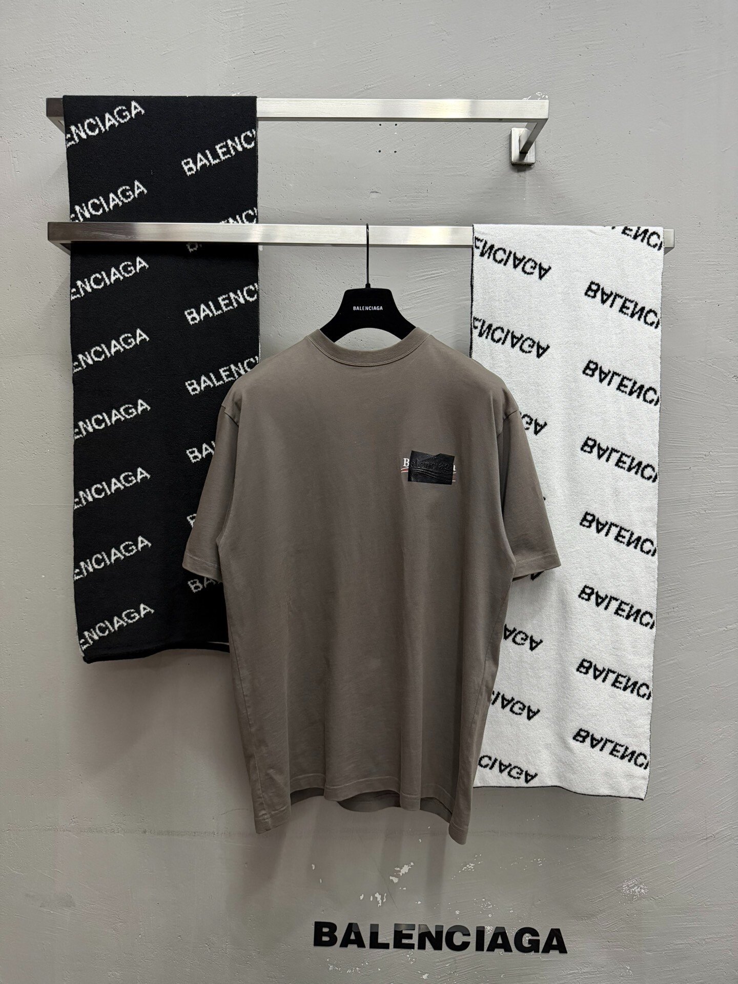 Balenciaga Gray Tape Logo Short-Sleeve T-Shirt