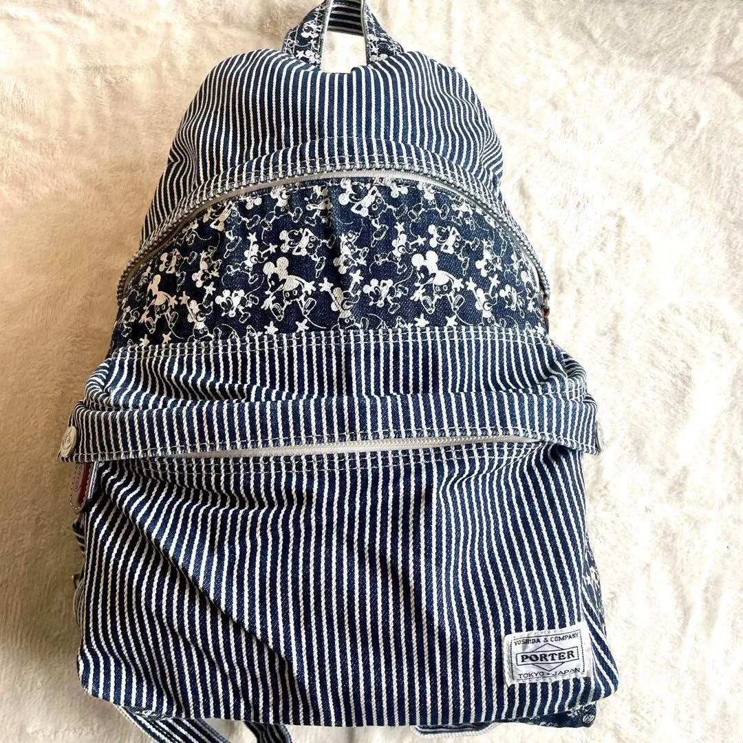PORTER x Disney Blue Stripe Mickey Backpack — front