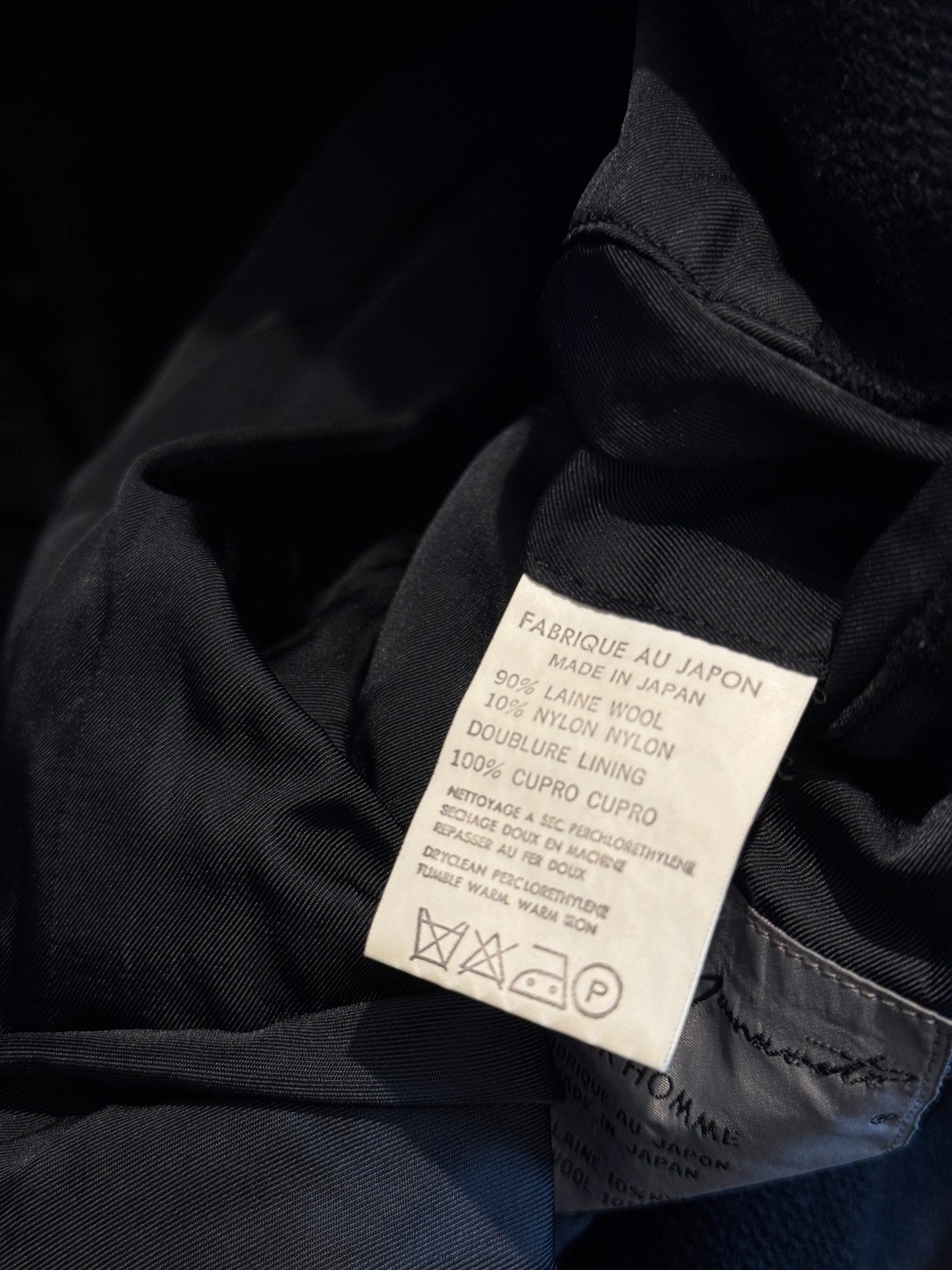 Yohji Yamamoto 88AW Double-Breasted Pea Coat — label