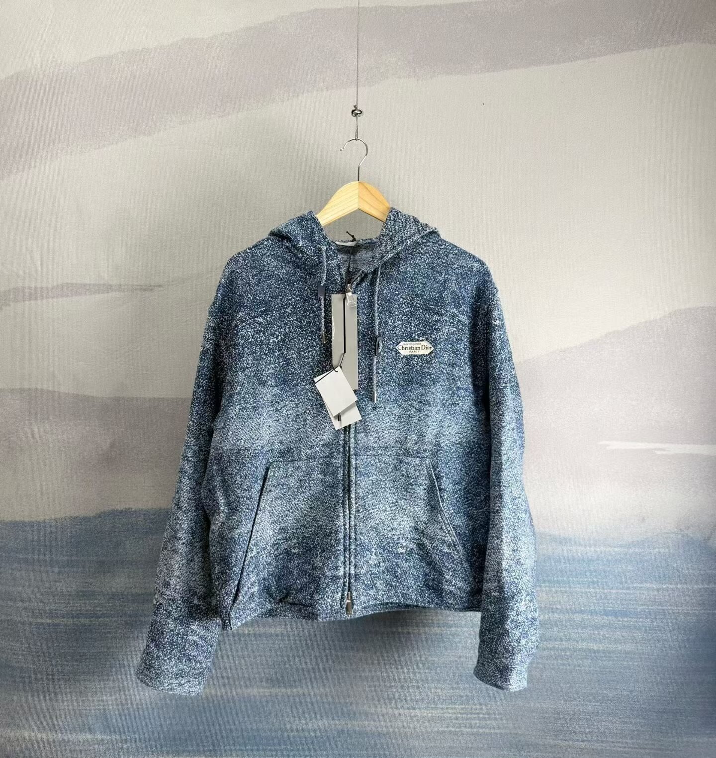 Dior Ice Blue Gradient Patch Zip Hooded Jacket