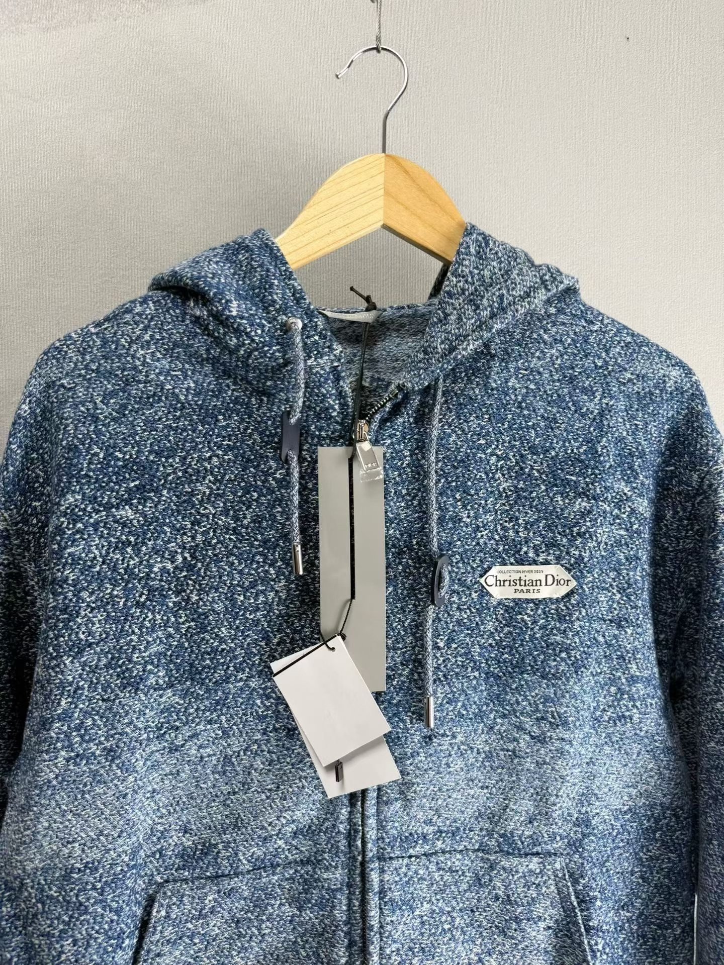 Dior Ice Blue Gradient Patch Zip Hooded Jacket — front