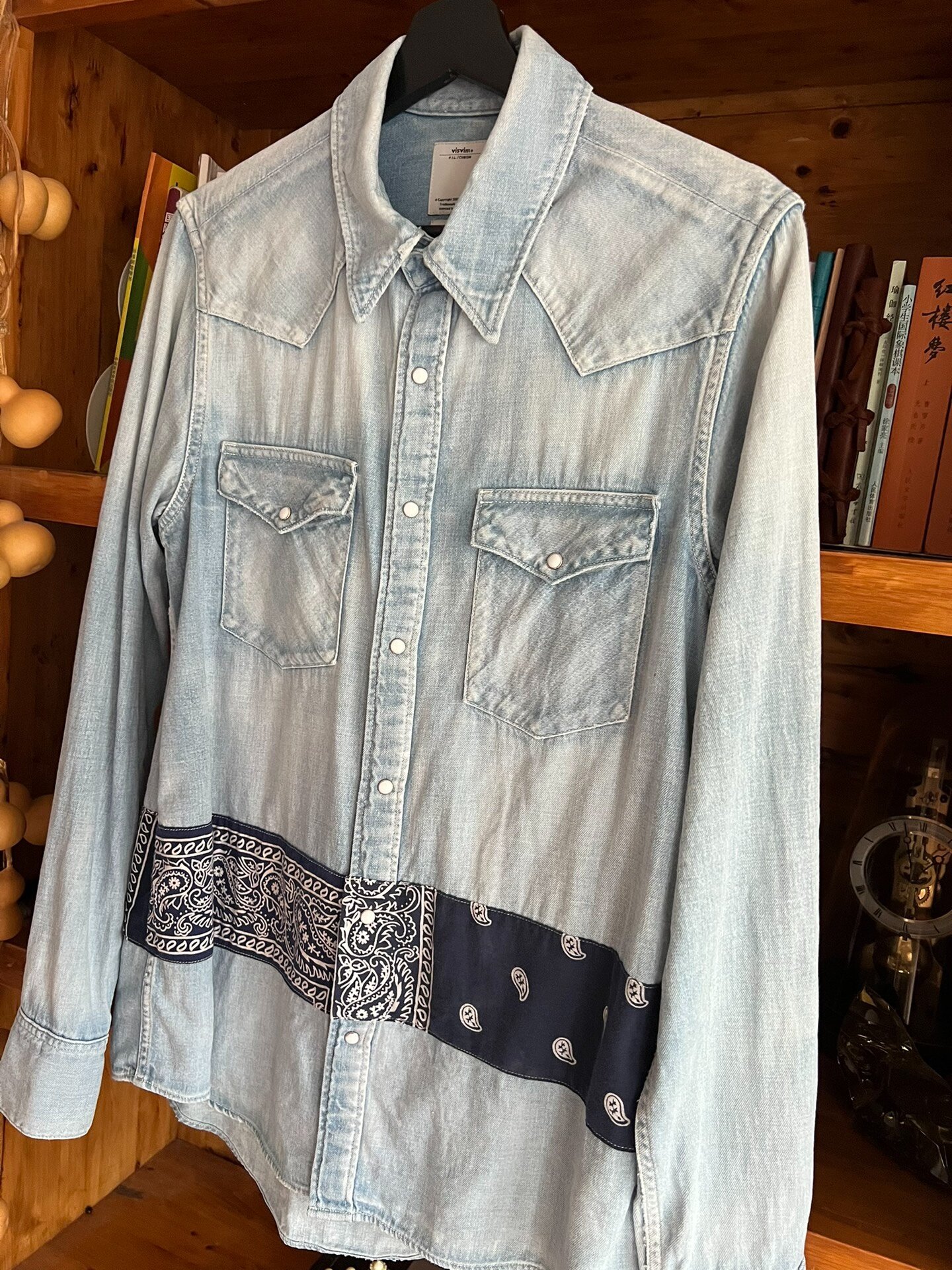 visvim 2017 Washed Distressed Paisley Denim Shirt — detail