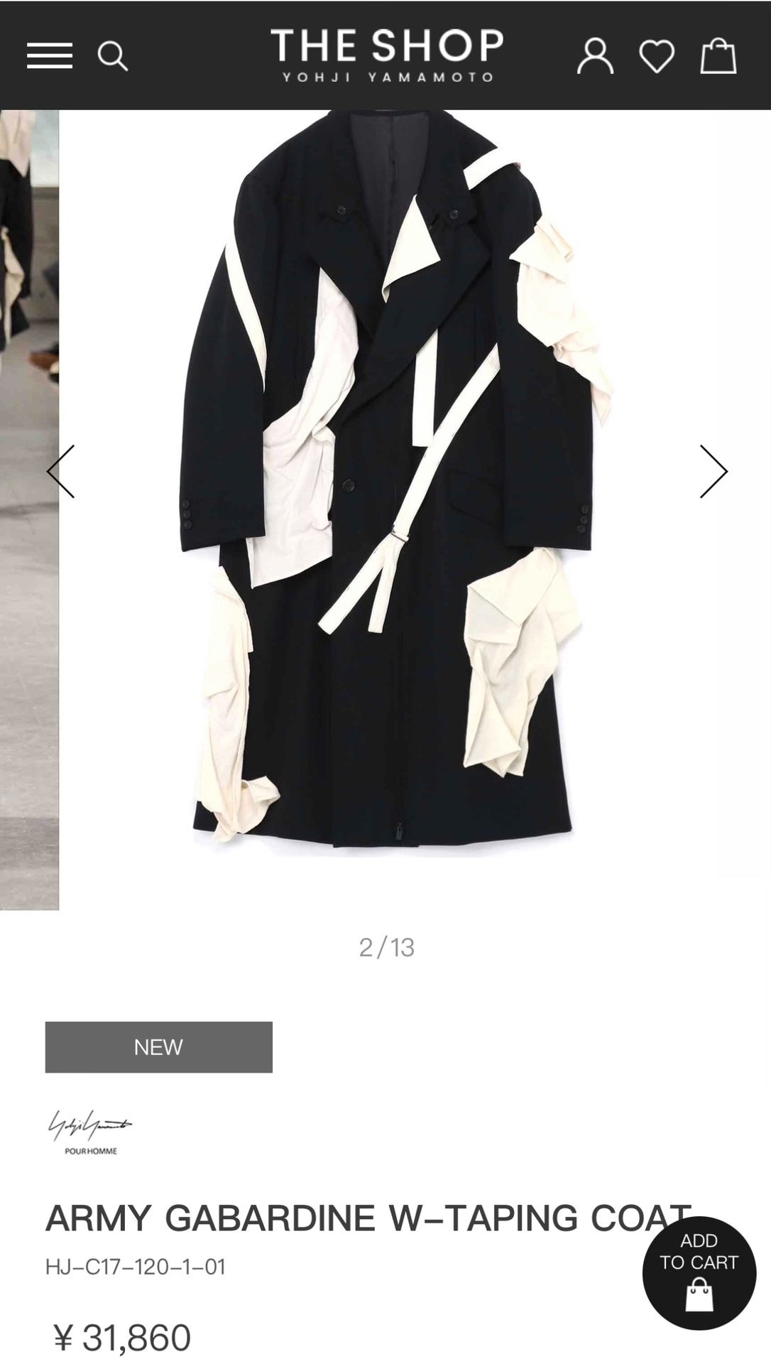 Yohji Yamamoto 23AW Black White Coat — front