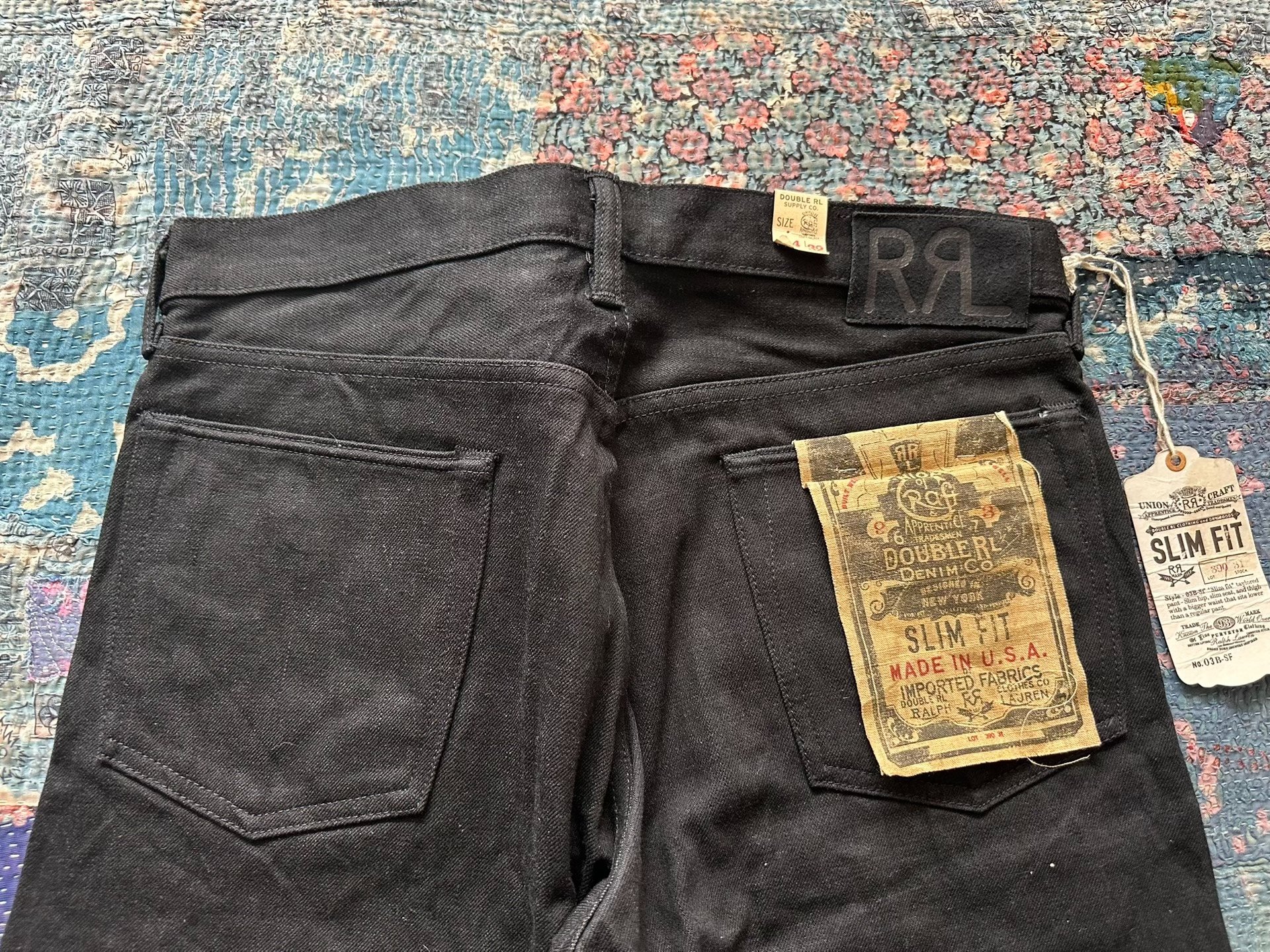 RRL Distressed Black Slim Fit Jeans — label