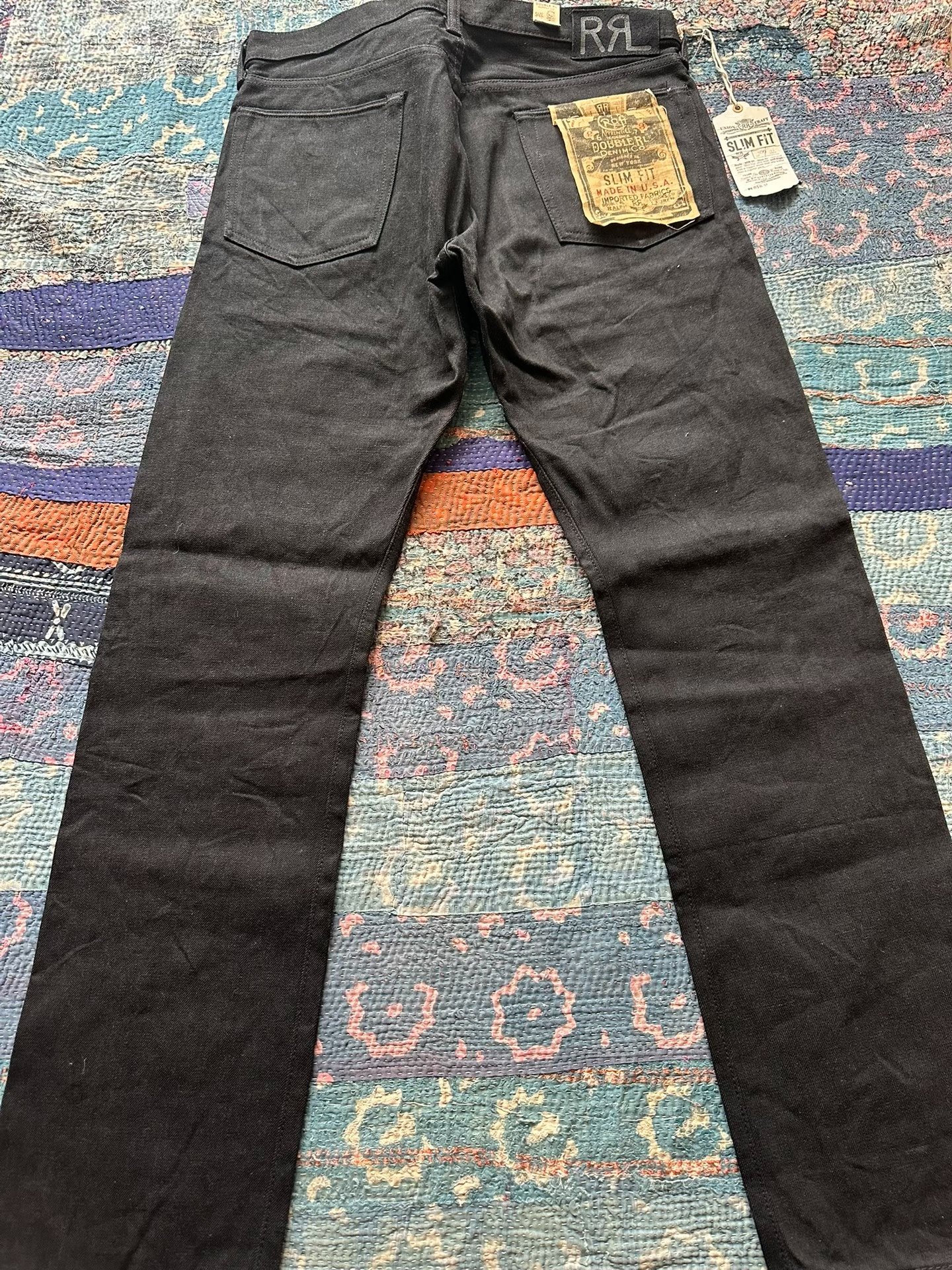 RRL Distressed Black Slim Fit Jeans — front