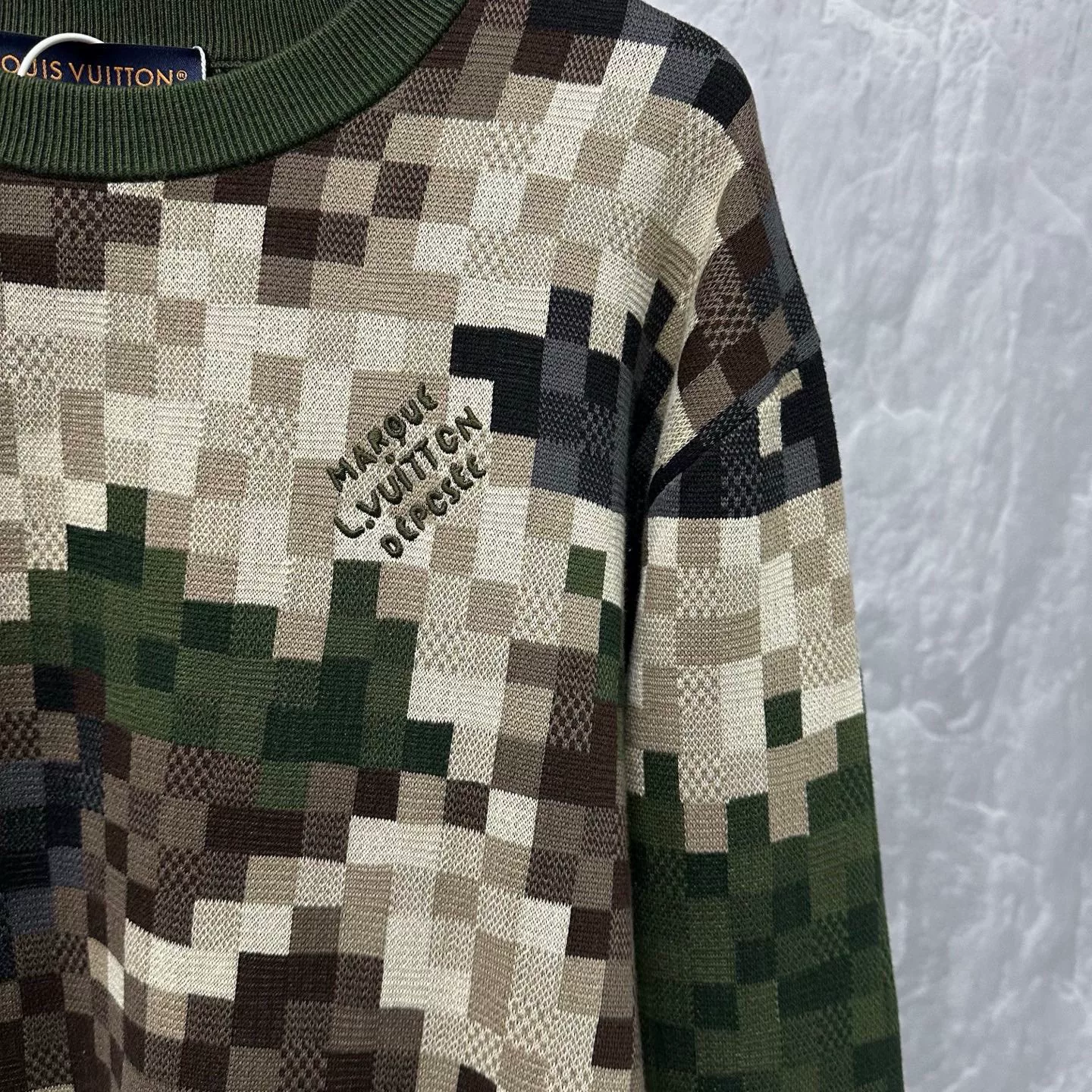 Louis Vuitton SS24 Color-Block Checkered Rivet Sweatshirt — detail