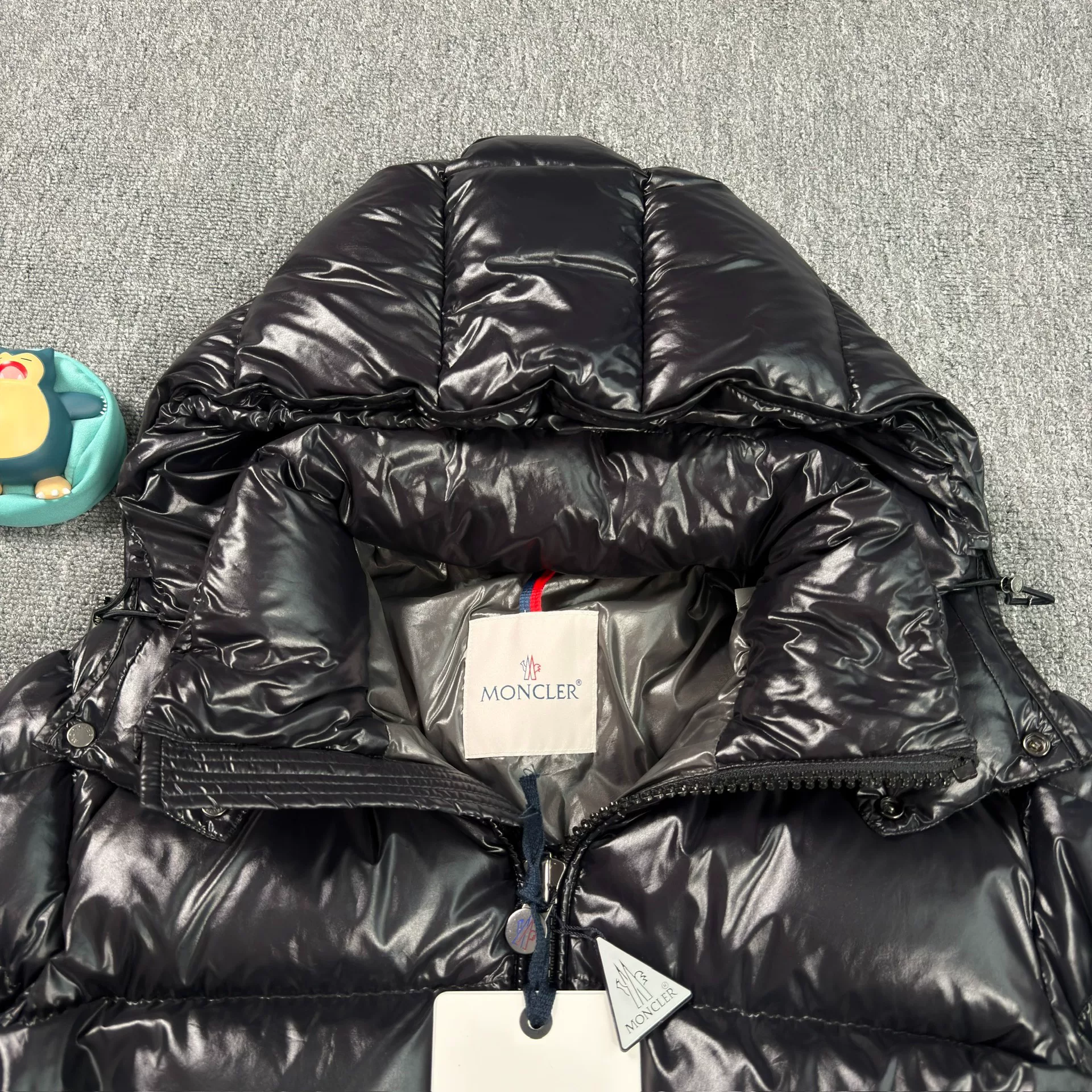 Moncler Maya Black Shiny Puffer Jacket — detail