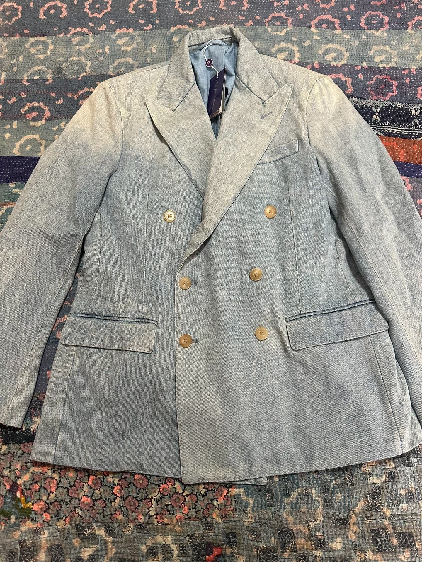 Ralph Lauren Purple Label Denim Double-Breasted Blazer
