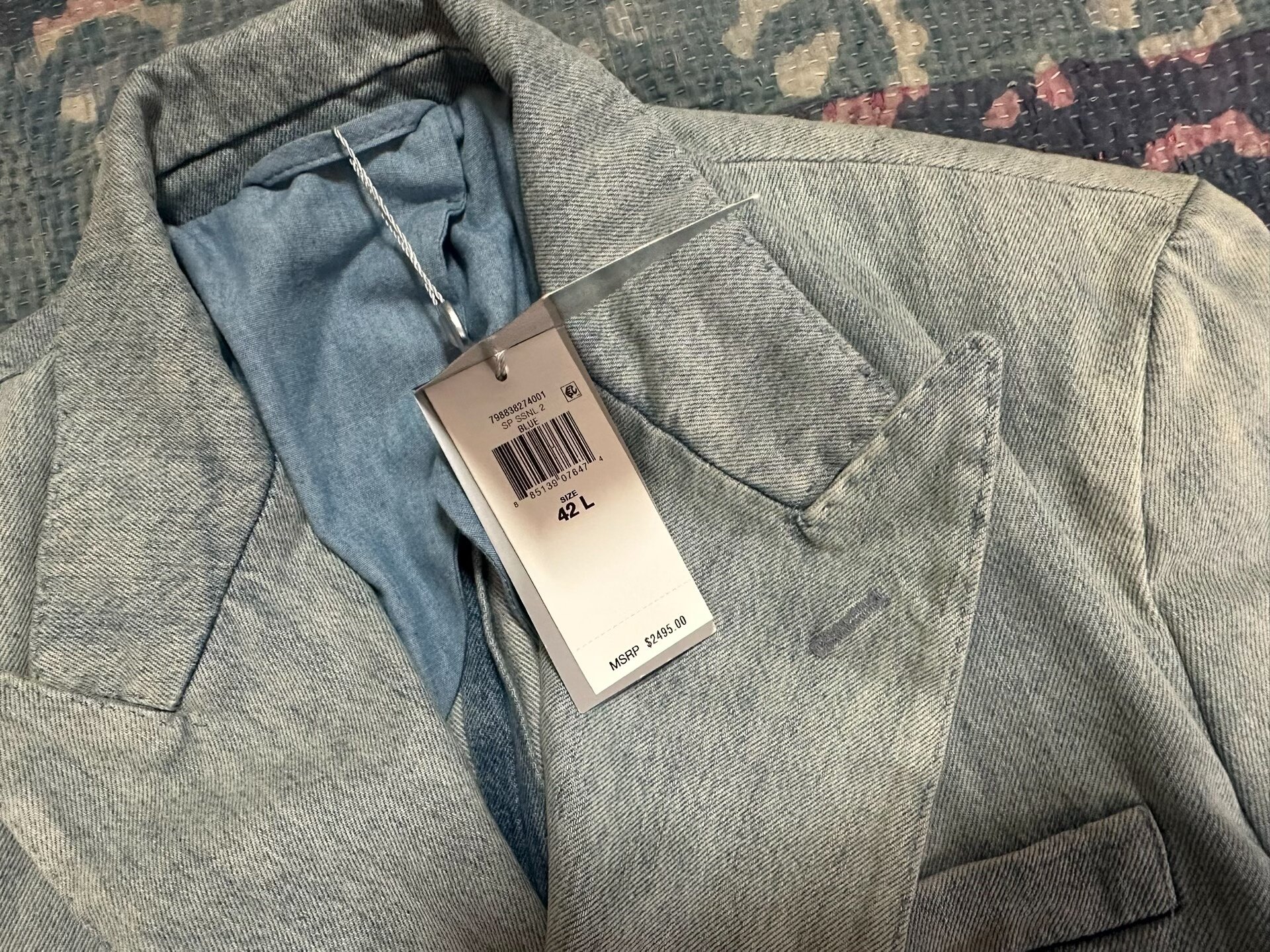 Ralph Lauren Purple Label Denim Double-Breasted Blazer — label