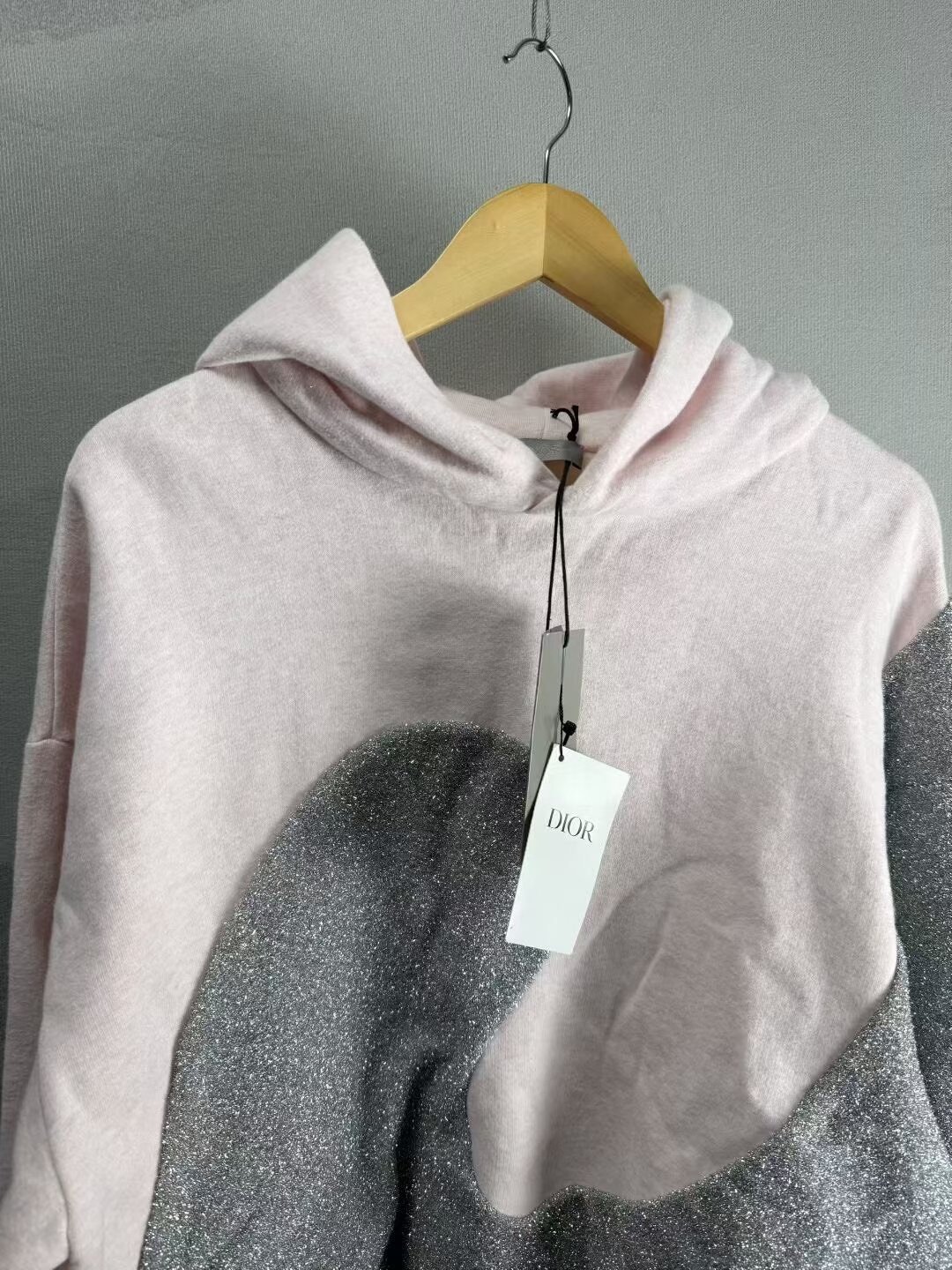 Dior x Erl Pink Glitter Spliced Hoodie — detail