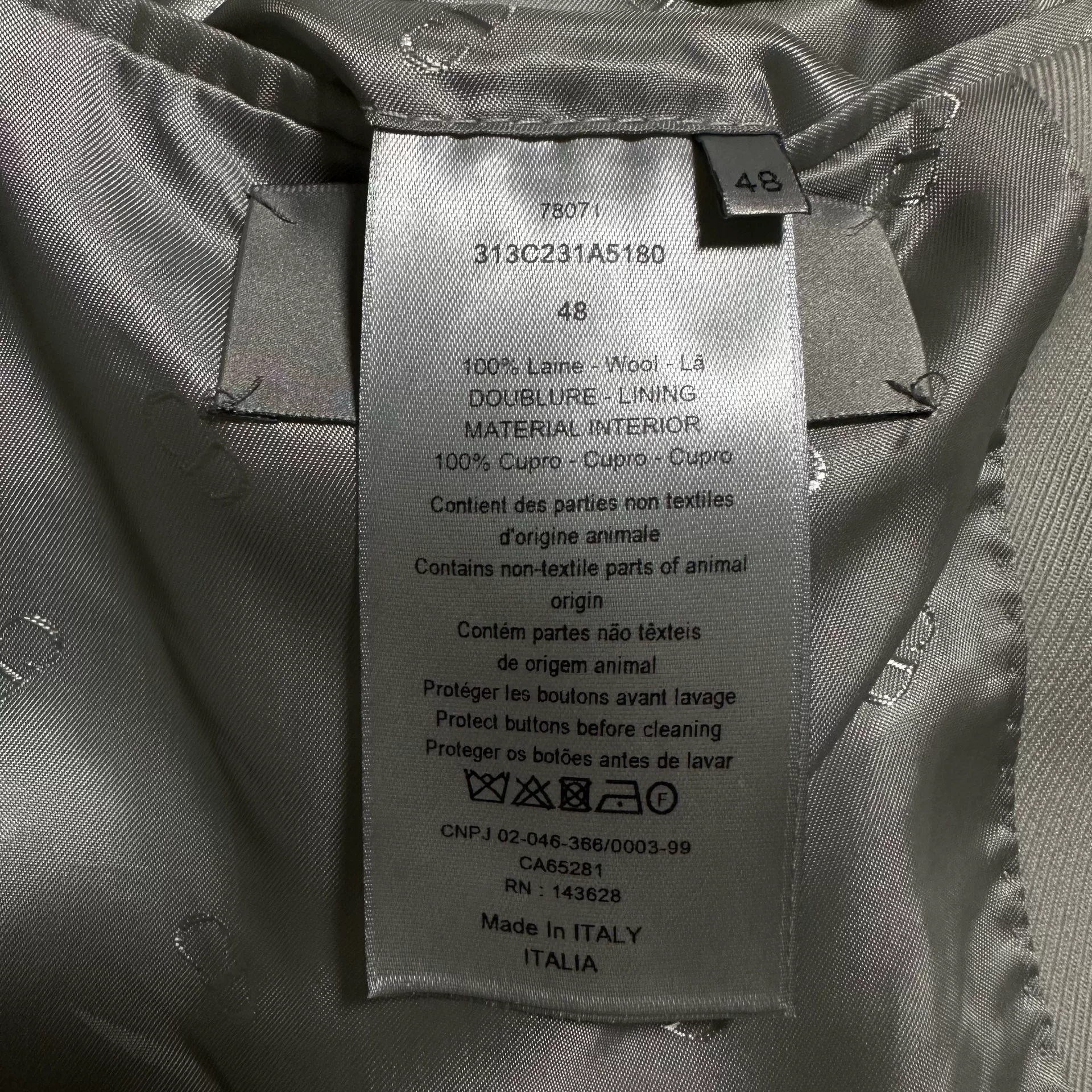 Dior Light Gray Wool Blazer — label