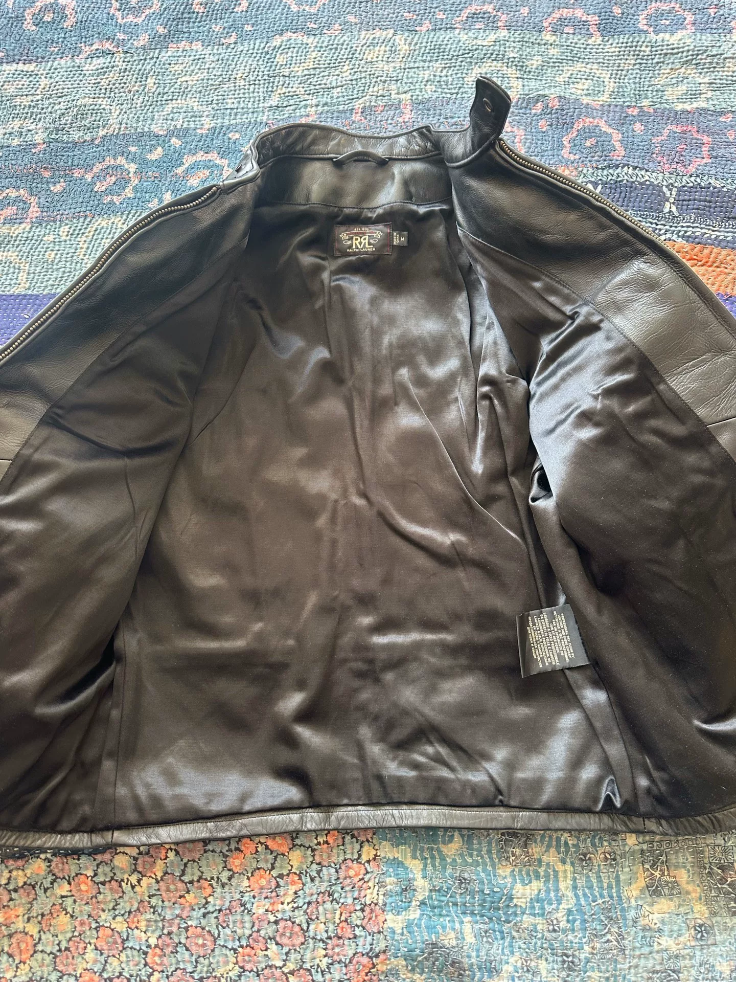 RRL J100 Black Leather Motorcycle Jacket — detail