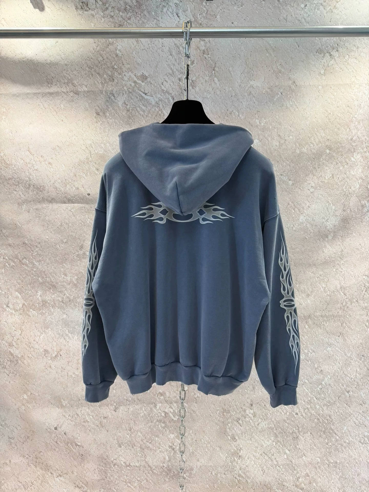 Balenciaga Haze Blue Flame Zip Hoodie — detail