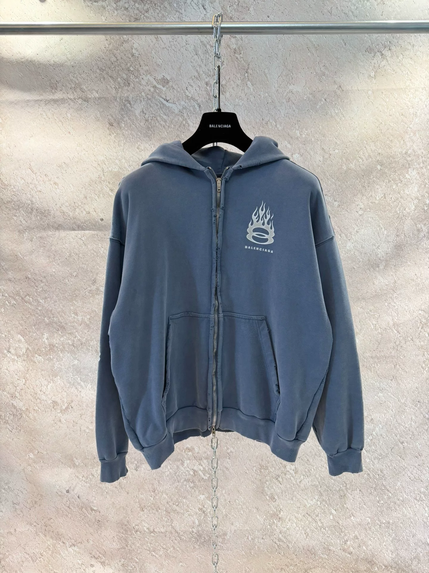 Balenciaga Haze Blue Flame Zip Hoodie
