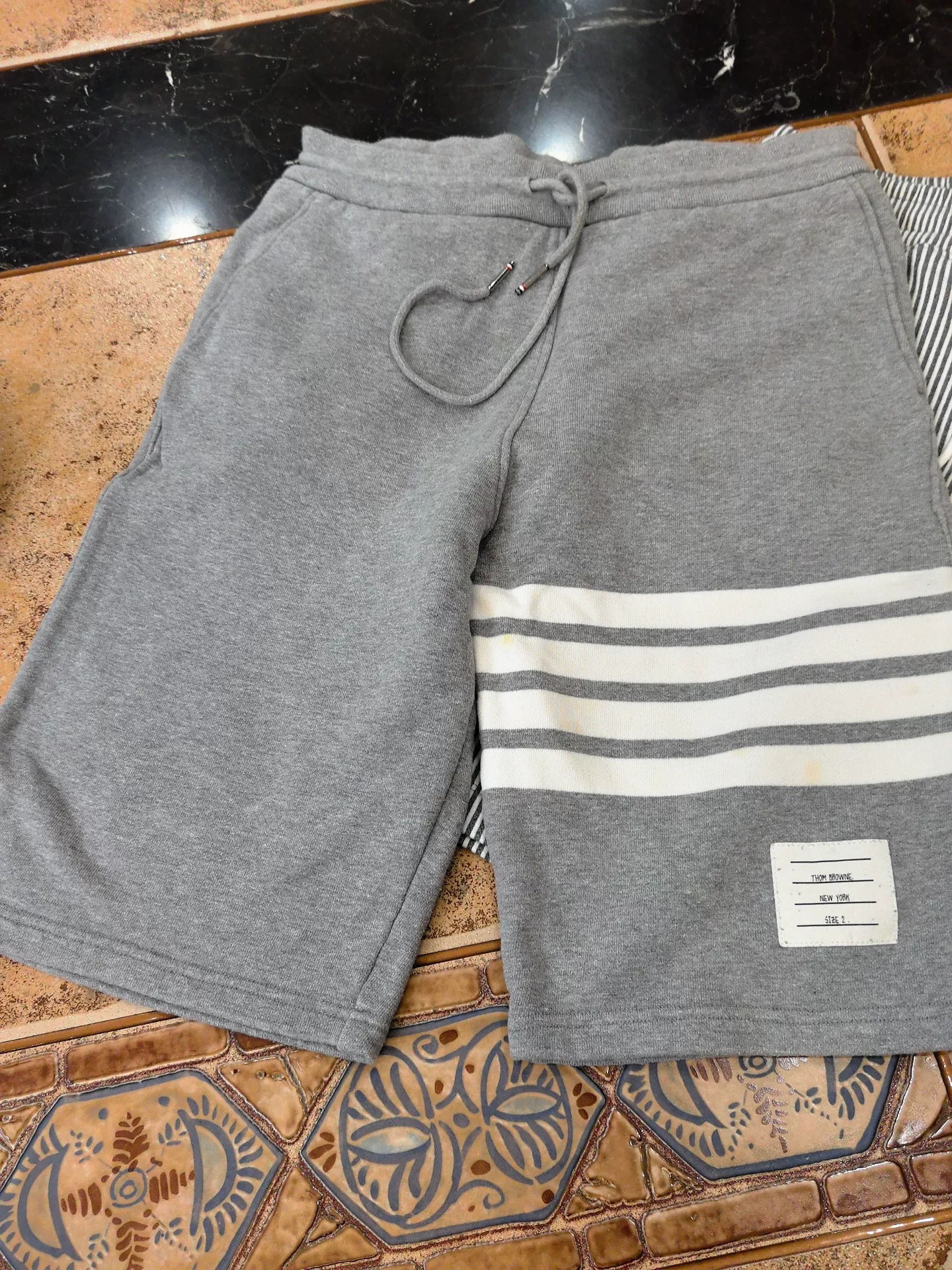 Thom Browne Gray Four-Stripe Shorts