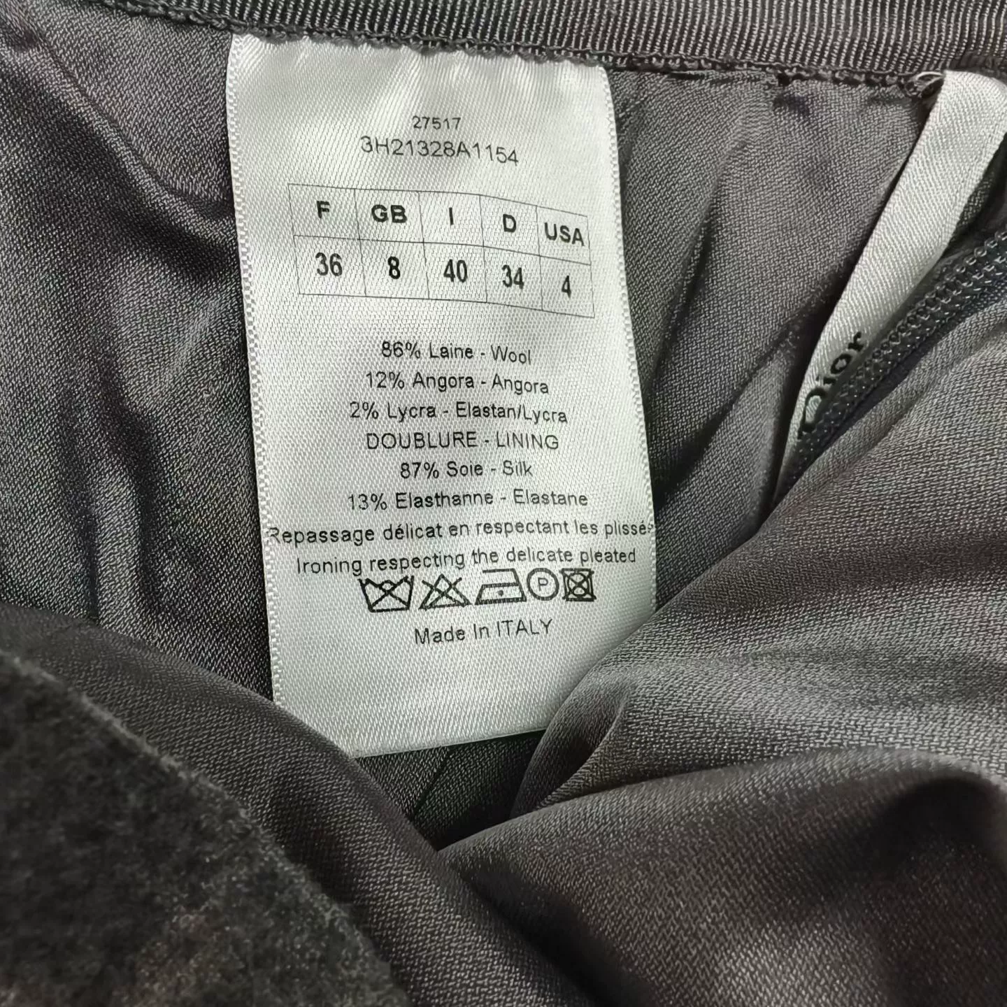 Christian Dior Gray Pleated Skirt — back