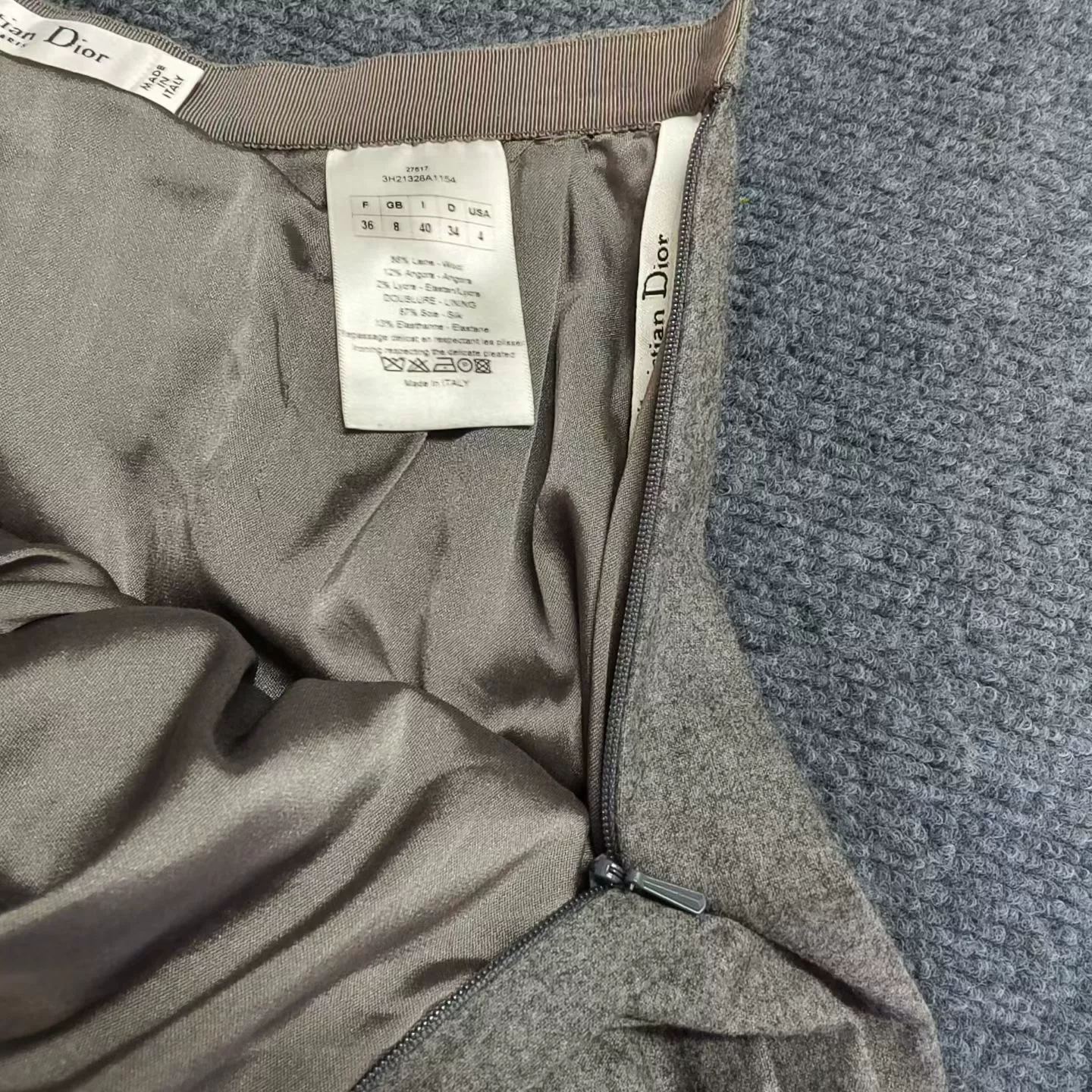 Christian Dior Gray Pleated Skirt — label