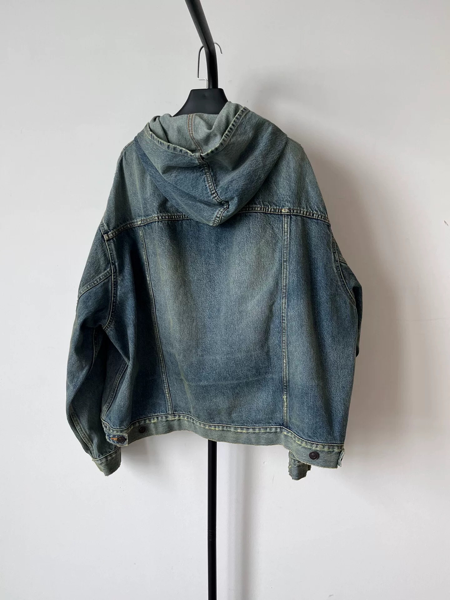 Balenciaga Men's Denim Hooded Jacket — front