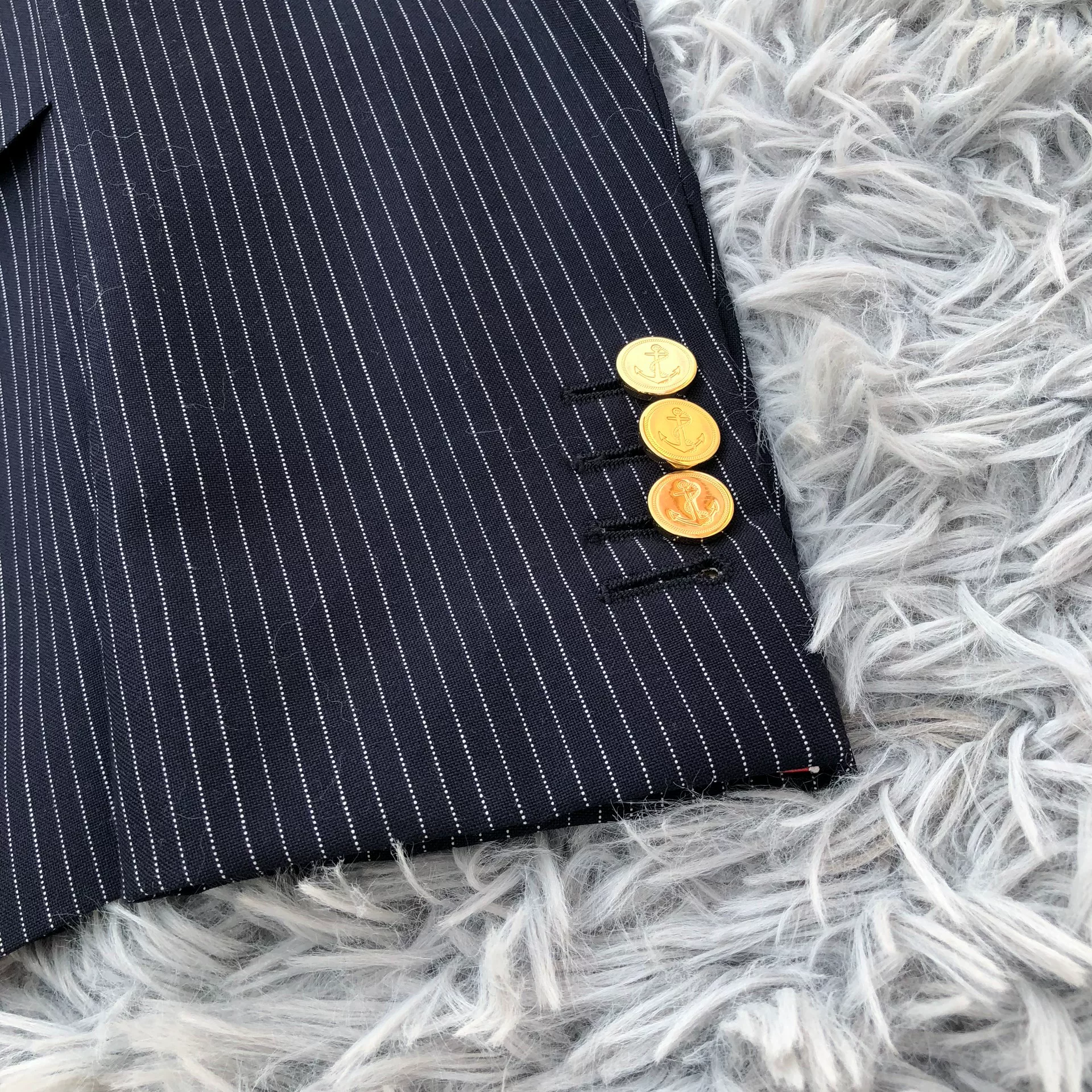 Thom Browne Gold Anchor Double-Breasted Suit — detail