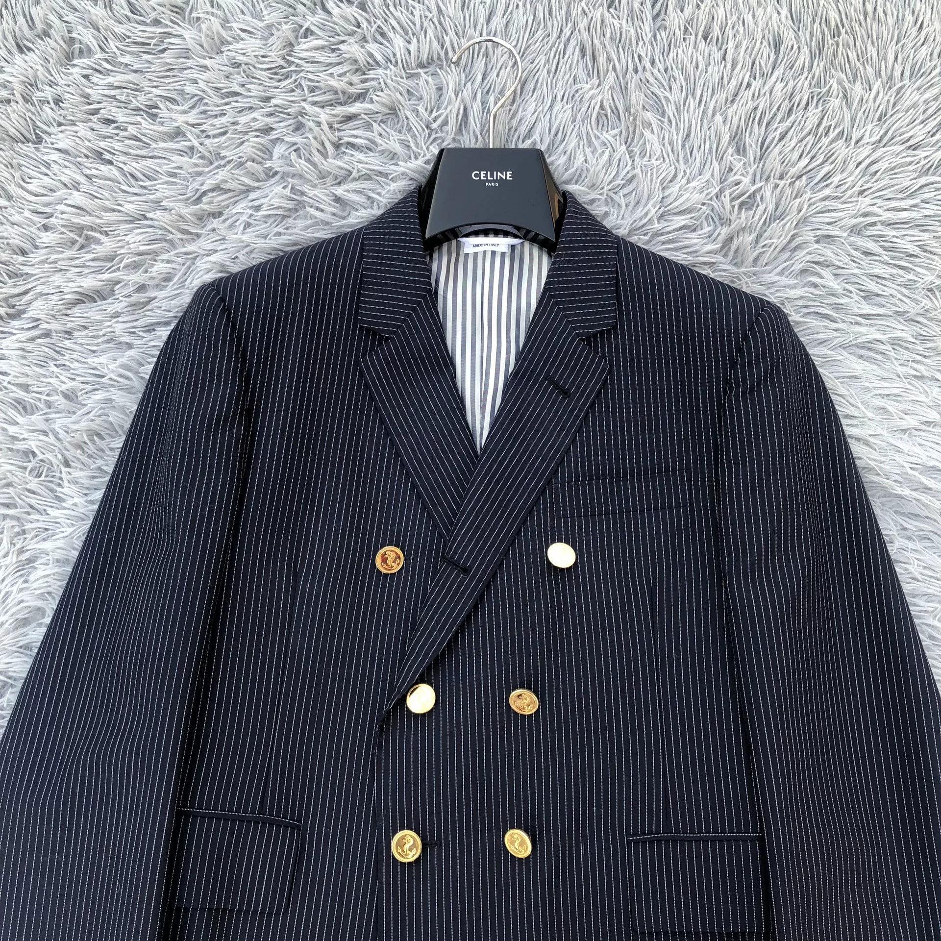Thom Browne Gold Anchor Double-Breasted Suit — label