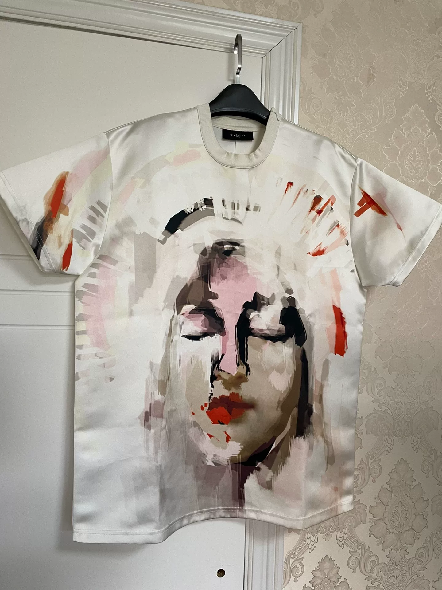 Givenchy Runway Silk Virgin Mary Short Sleeve Tee — front