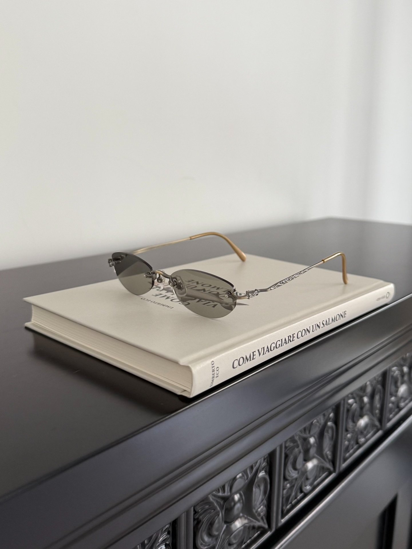 Jean Paul Gaultier Rimless Oval Sunglasses — label