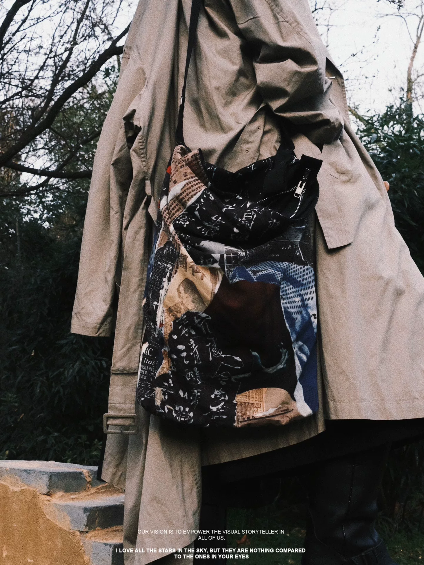 Yohji Yamamoto Artistic Print Messenger Bag — label