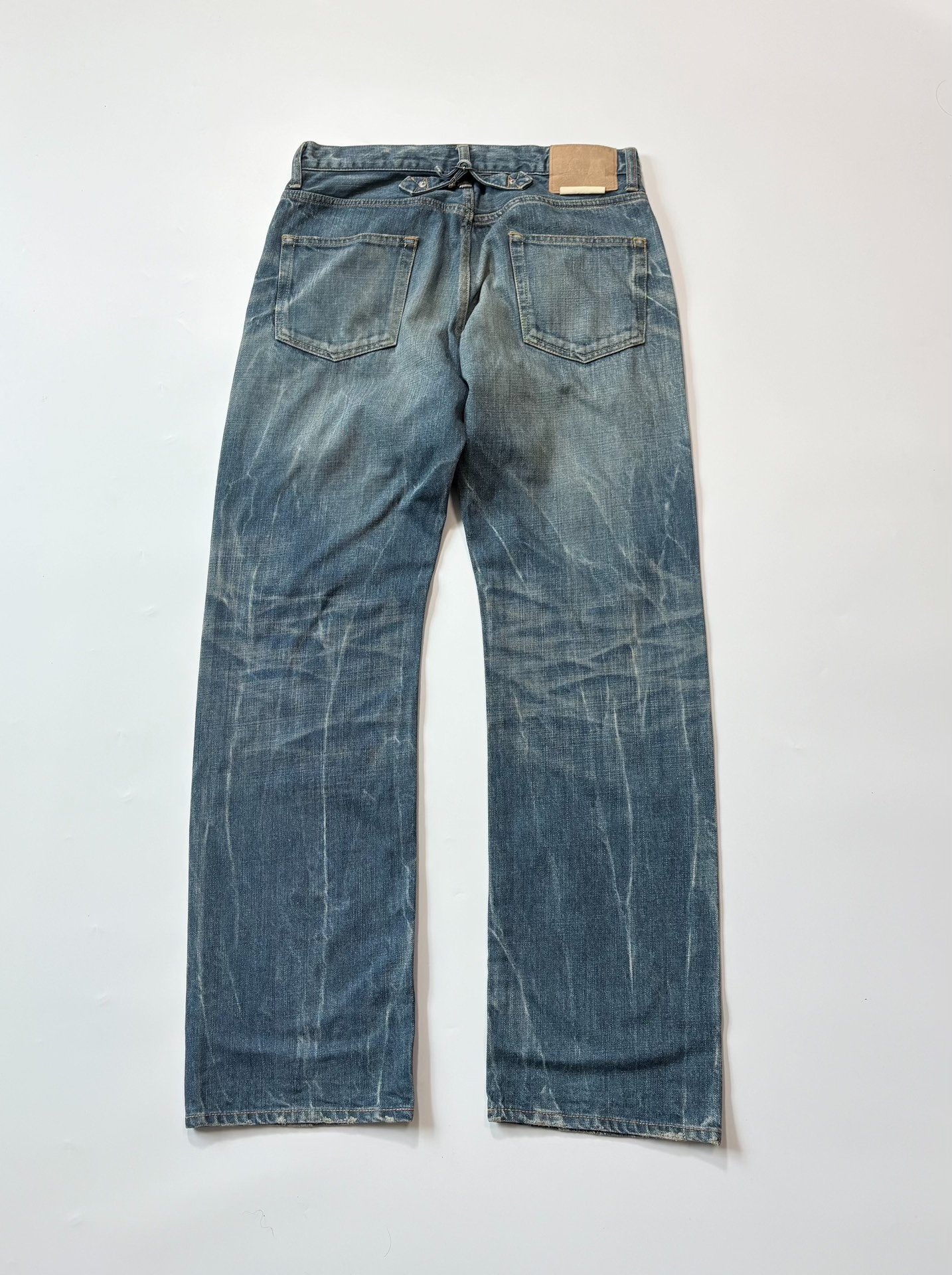 Sophnet Blue Flame Washed Jeans — label