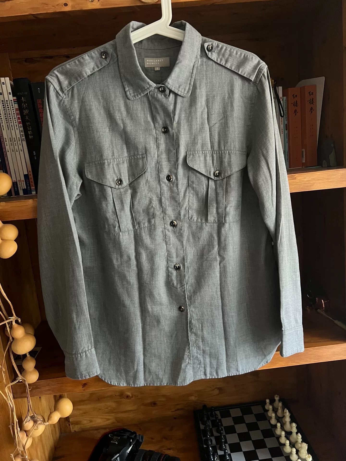 Margaret Howell Gray Horn Button Work Shirt — front