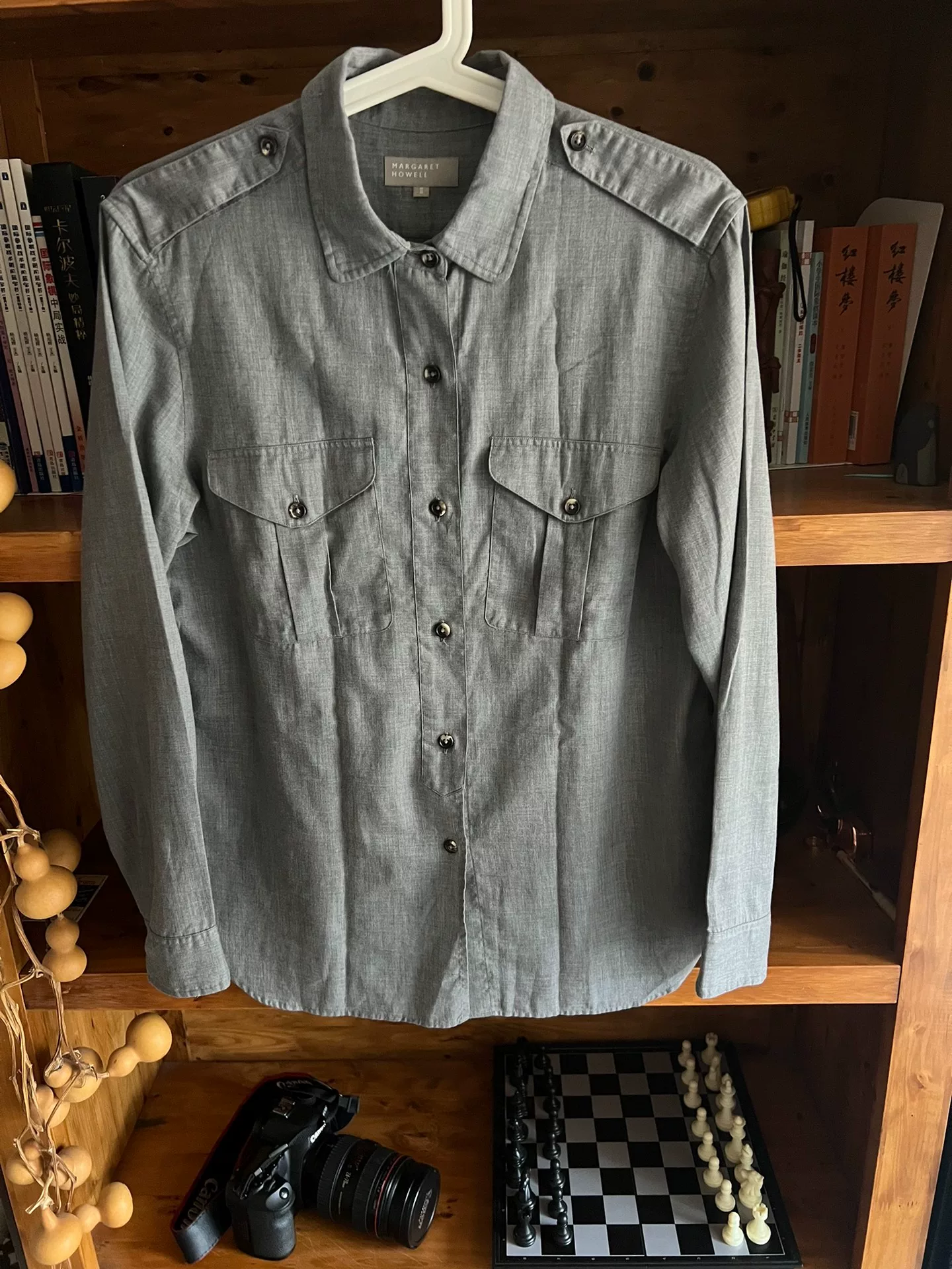 Margaret Howell Gray Horn Button Work Shirt — back