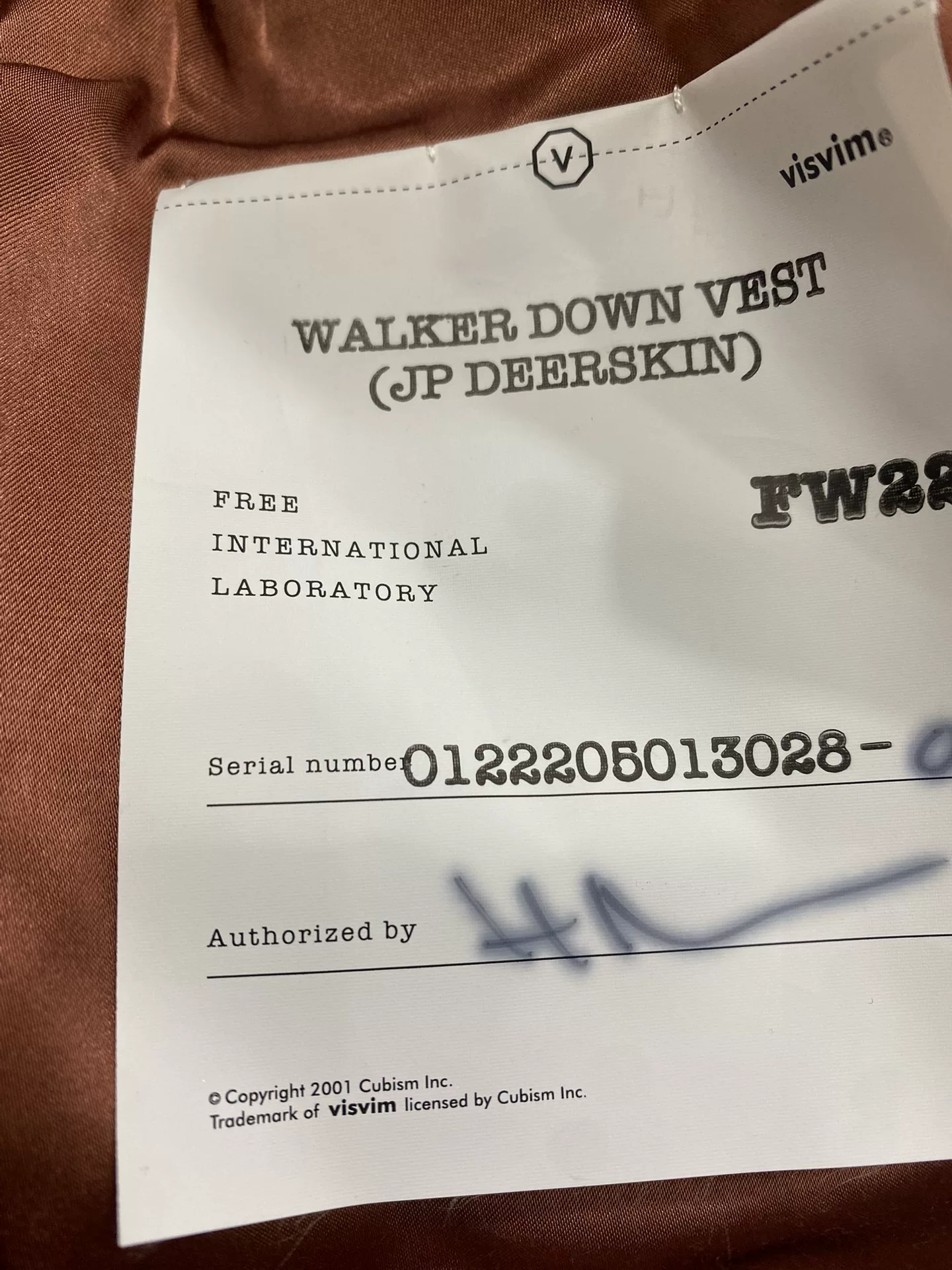 VISVIM 22AW Walker Deerskin Down Vest — label