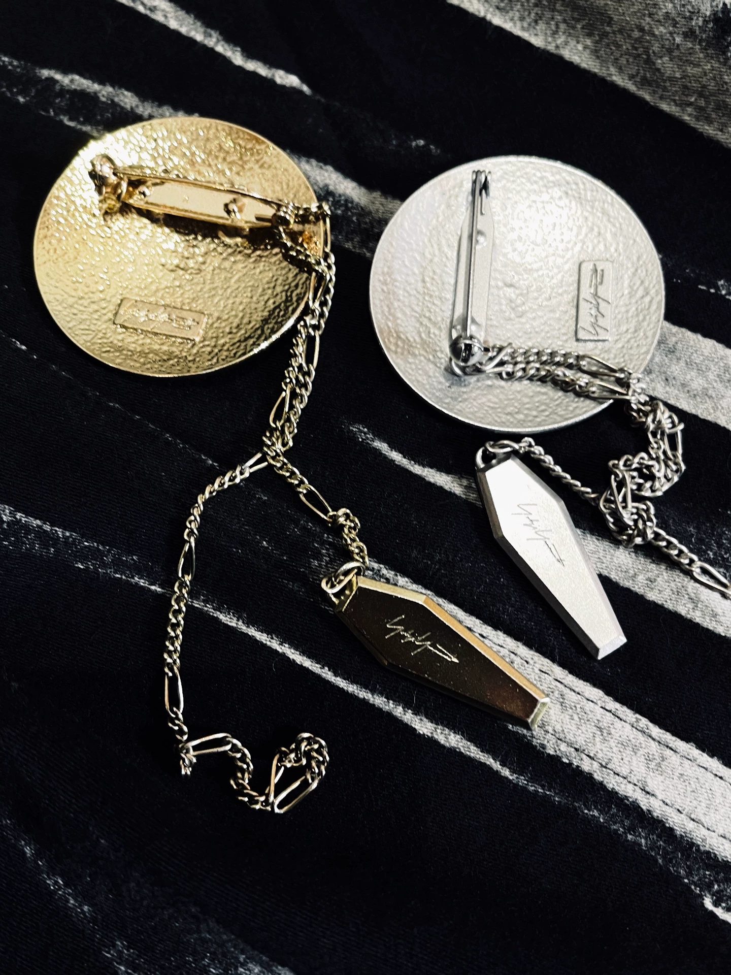 Yohji Yamamoto Silver Coffin Brooch — detail