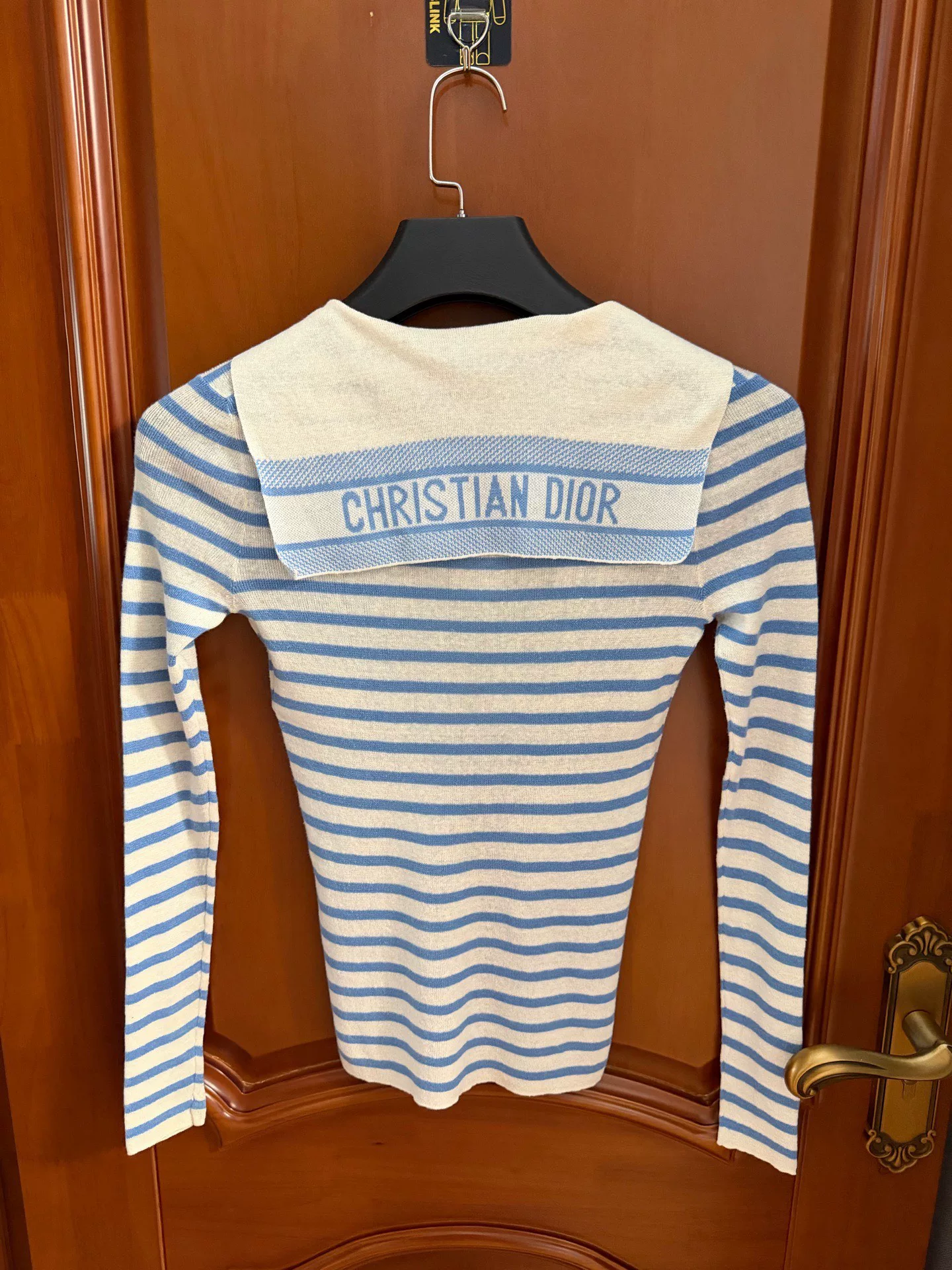 Dior Blue White Striped Hooded Knit Top — front