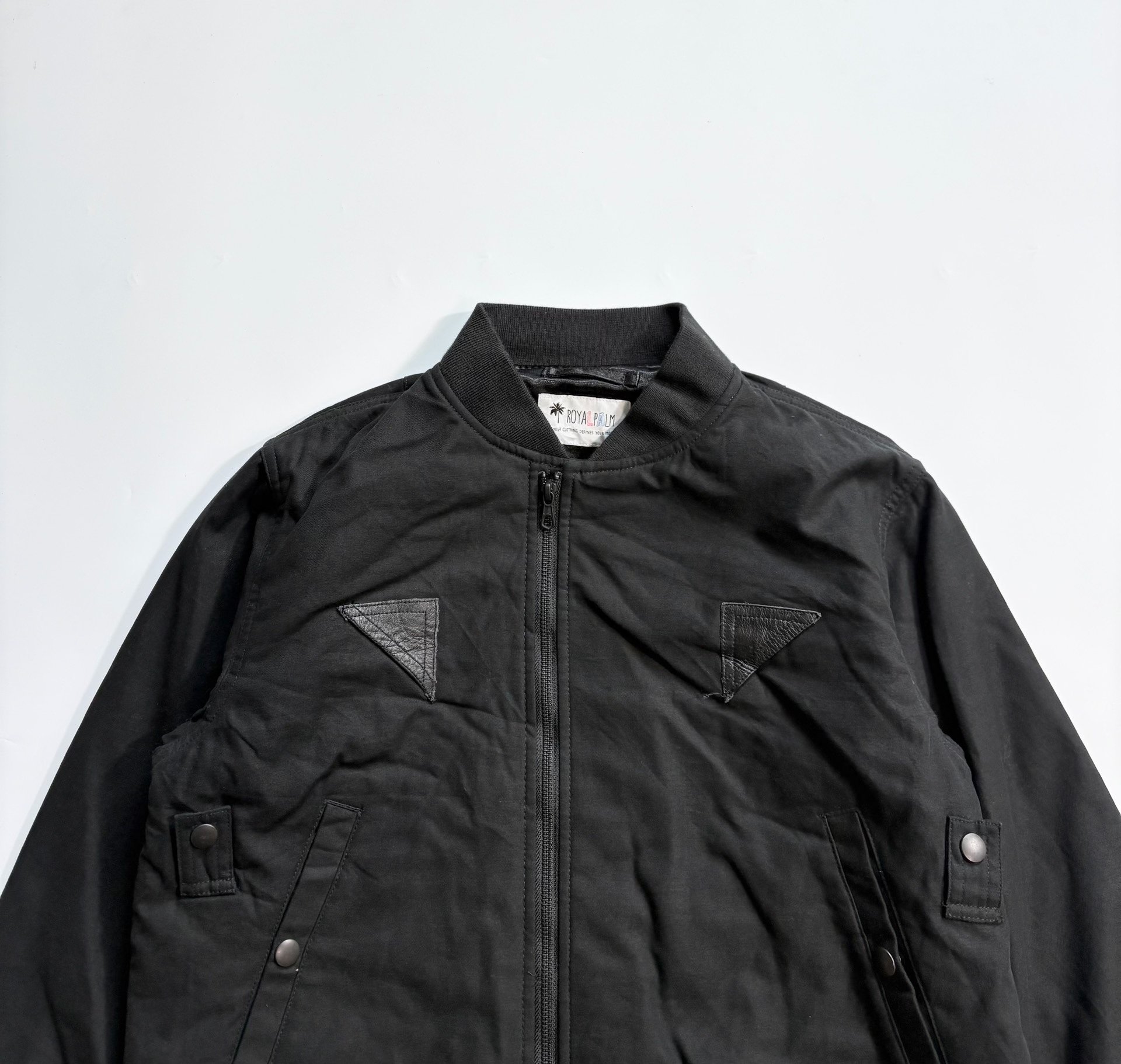 ROYAL PALM Black Baseball Jacket — front