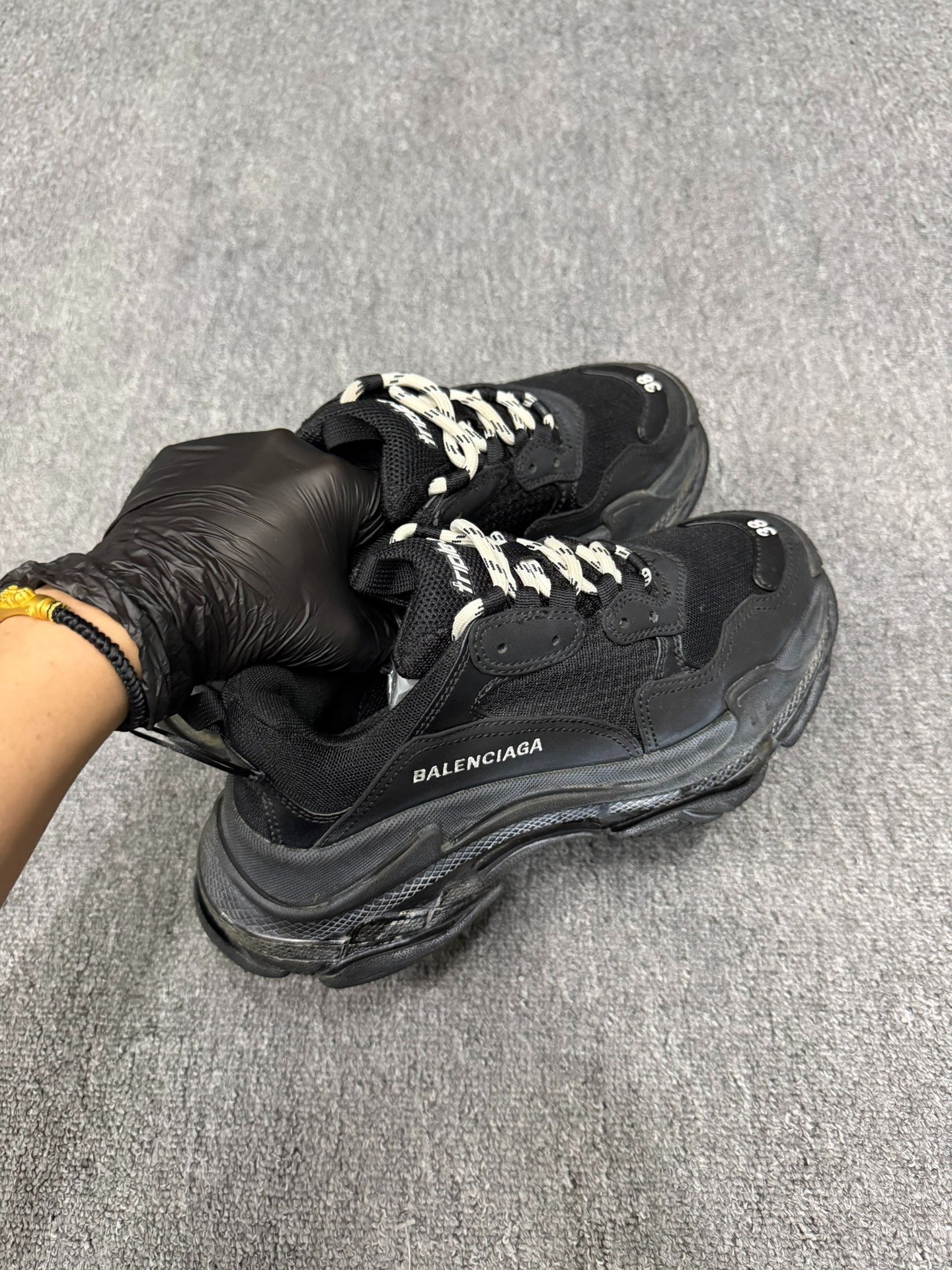 Balenciaga Triple S Black Dad Sneakers — label