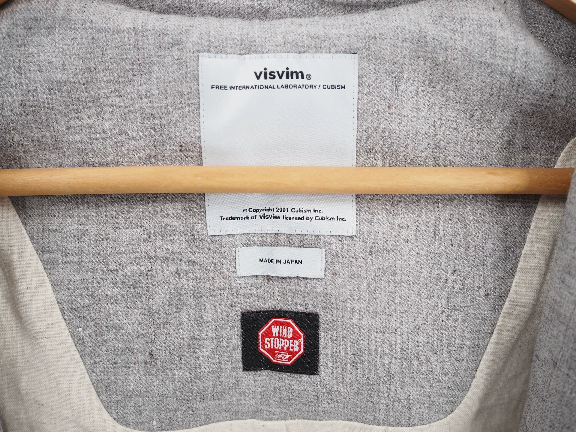 Visvim Commodore Gray Wool Coat — label