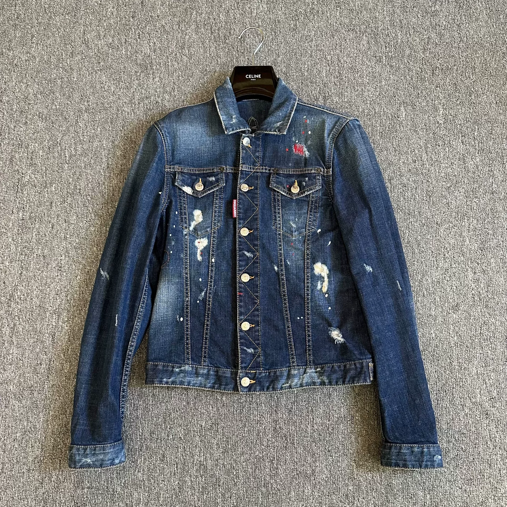 Dsquared2 Blue Denim Jacket with Splatter