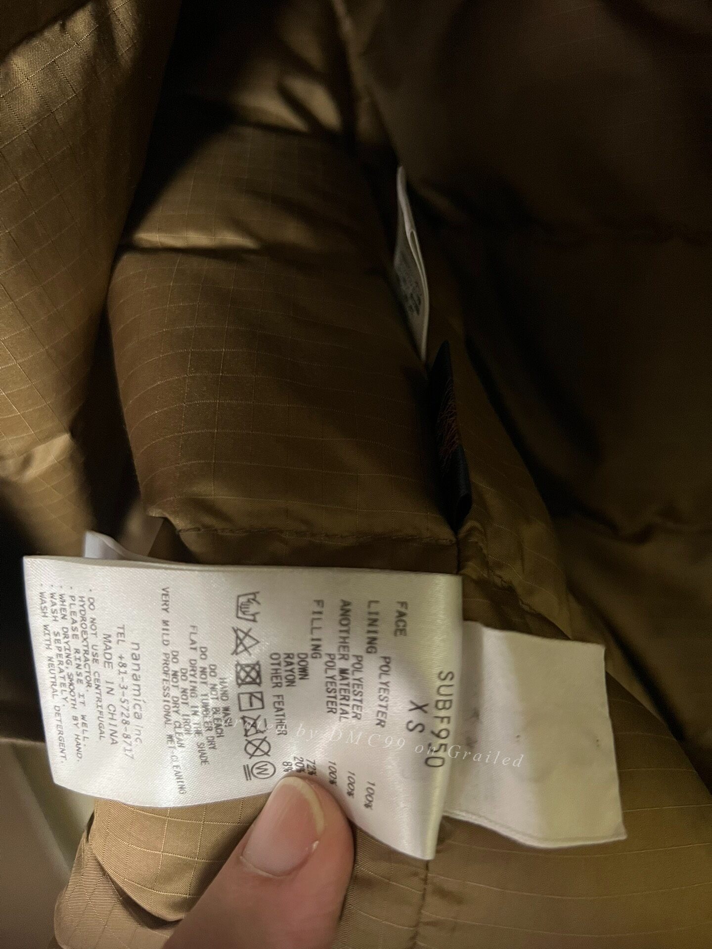 Nanamica Gore Tex Down Coat SUBF950 — label