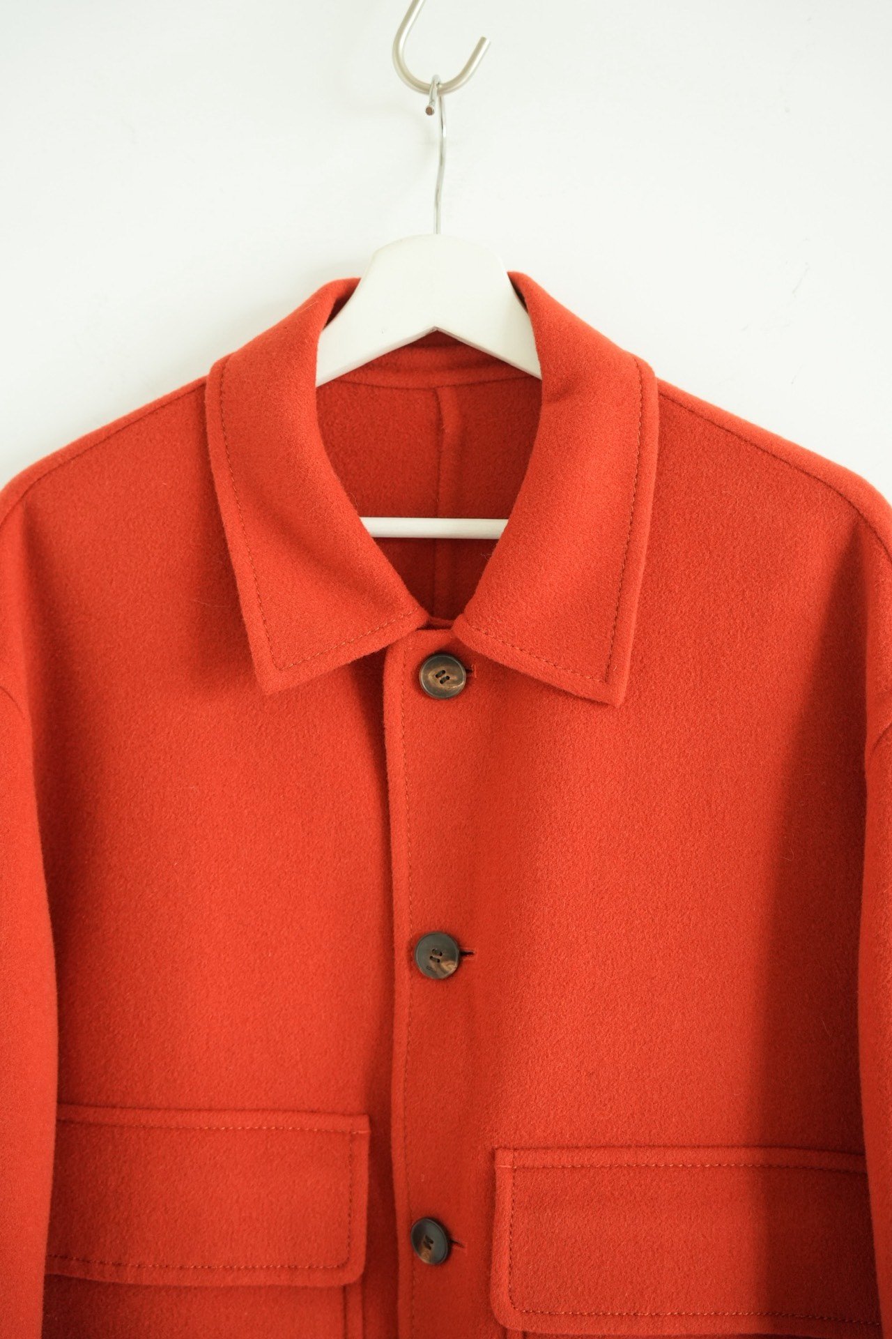Ami Orange-Red Short Wool Jacket — detail