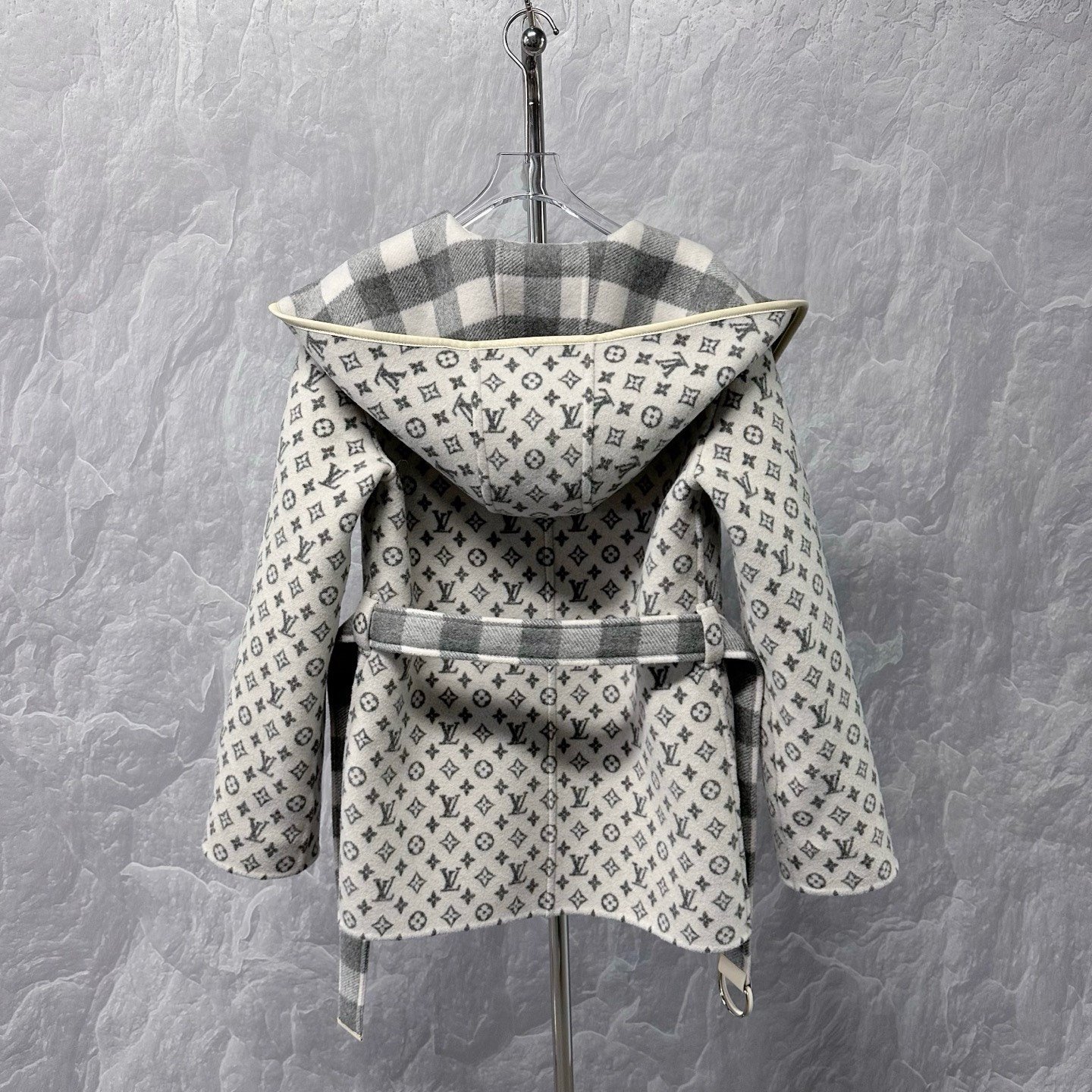 Louis Vuitton Reversible Check Hooded Coat — label
