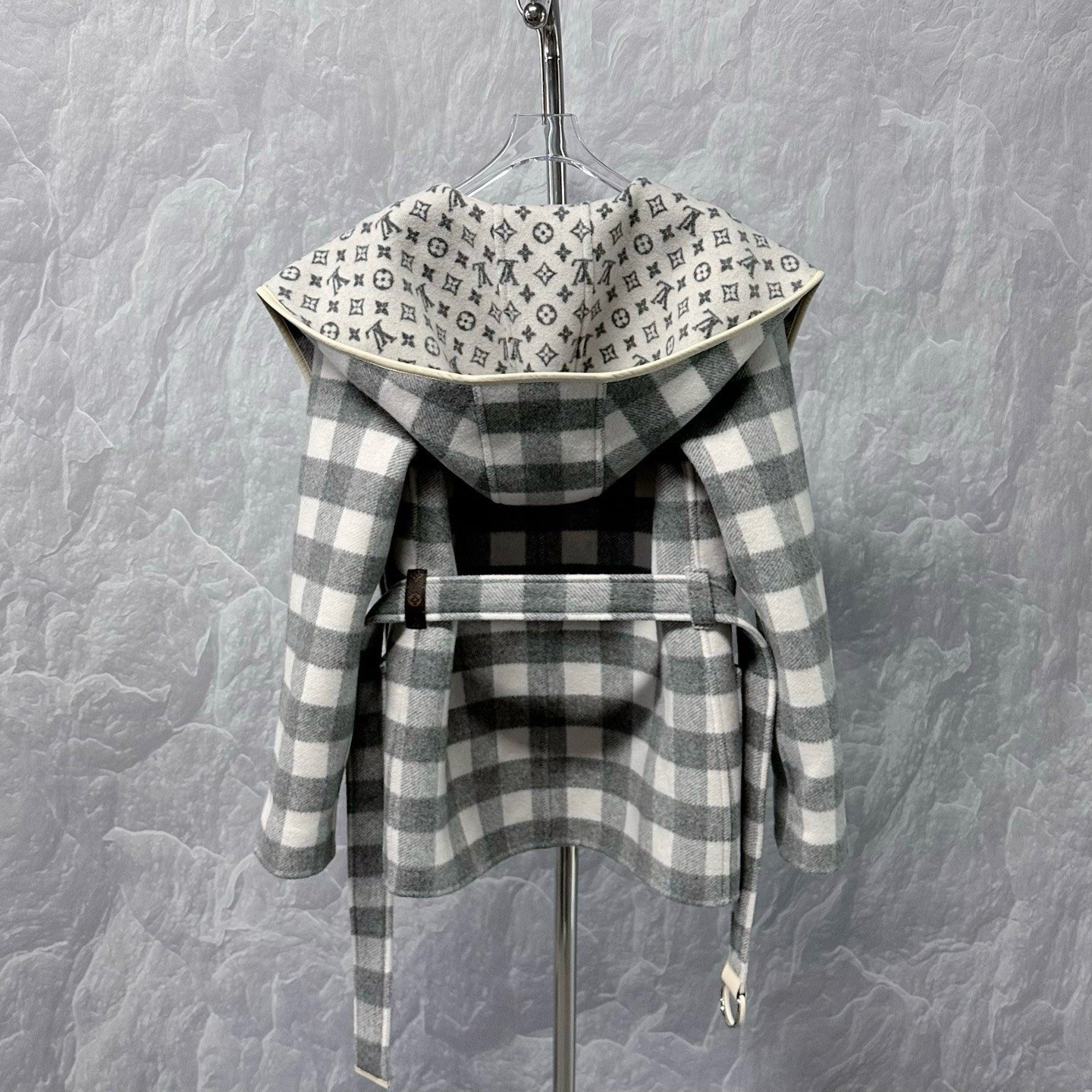 Louis Vuitton Reversible Check Hooded Coat — detail