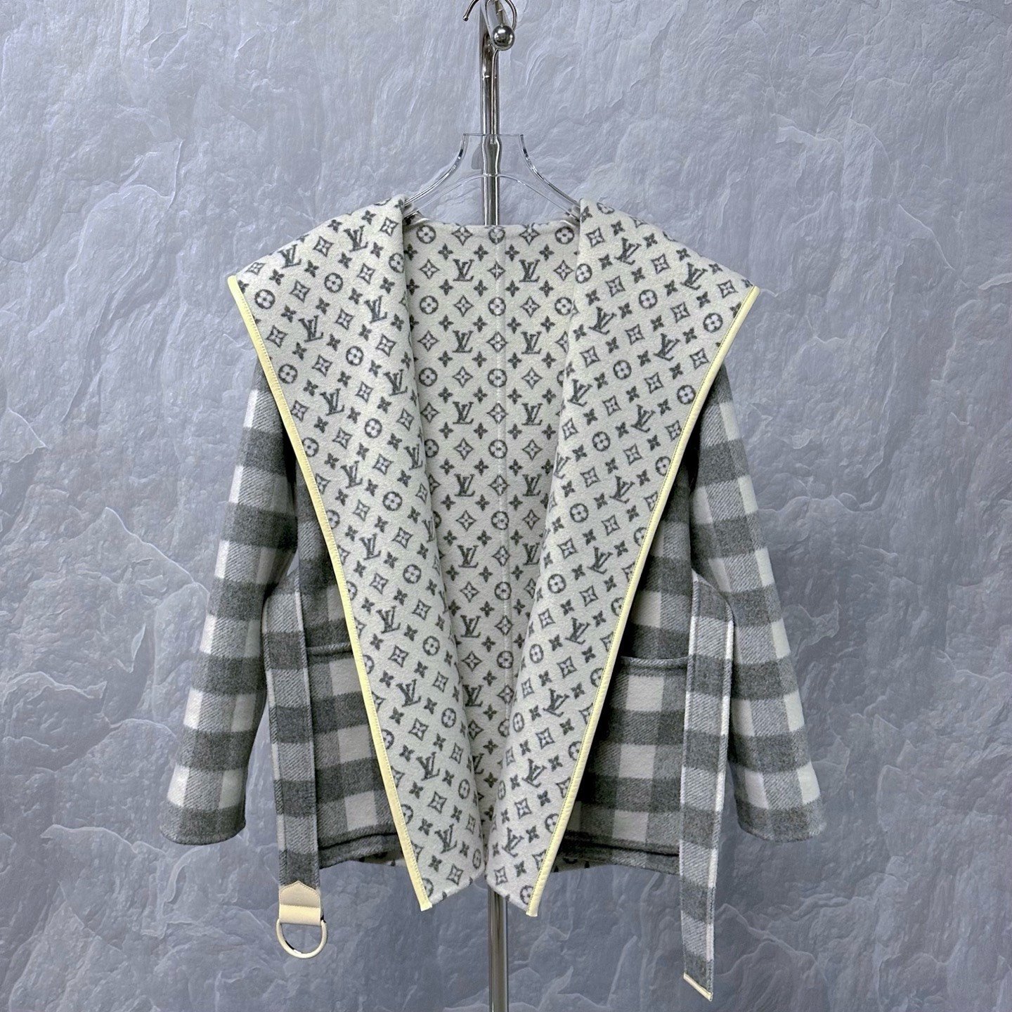 Louis Vuitton Reversible Check Hooded Coat — front
