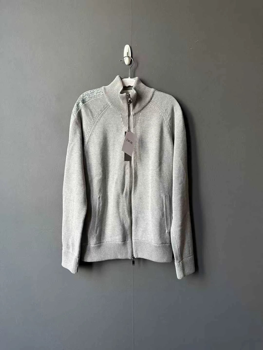 Dior Gray Side Monogram Zip Knit Jacket