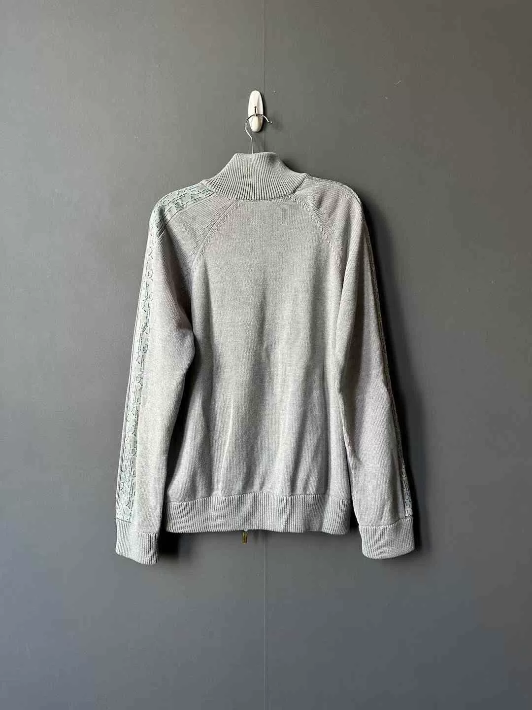Dior Gray Side Monogram Zip Knit Jacket — front