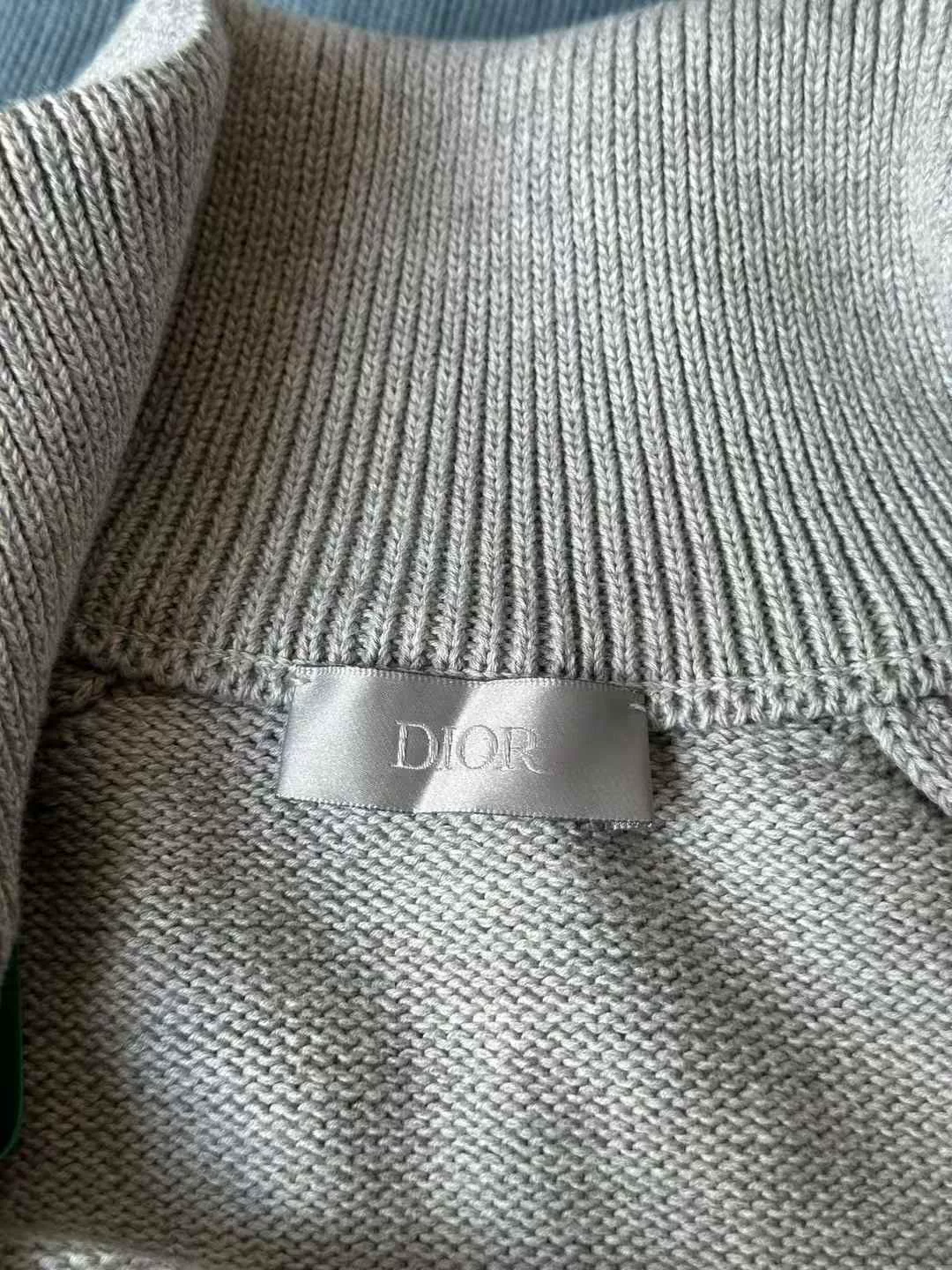 Dior Gray Side Monogram Zip Knit Jacket — detail