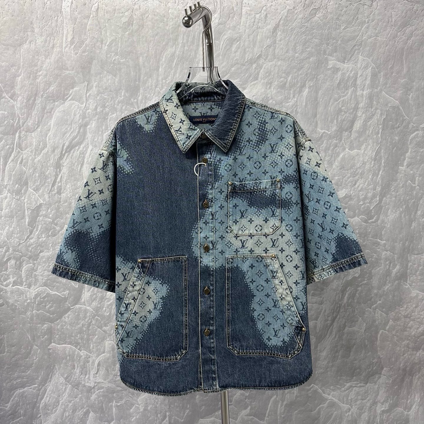 Louis Vuitton SS24 Printed Denim Short Sleeve Shirt